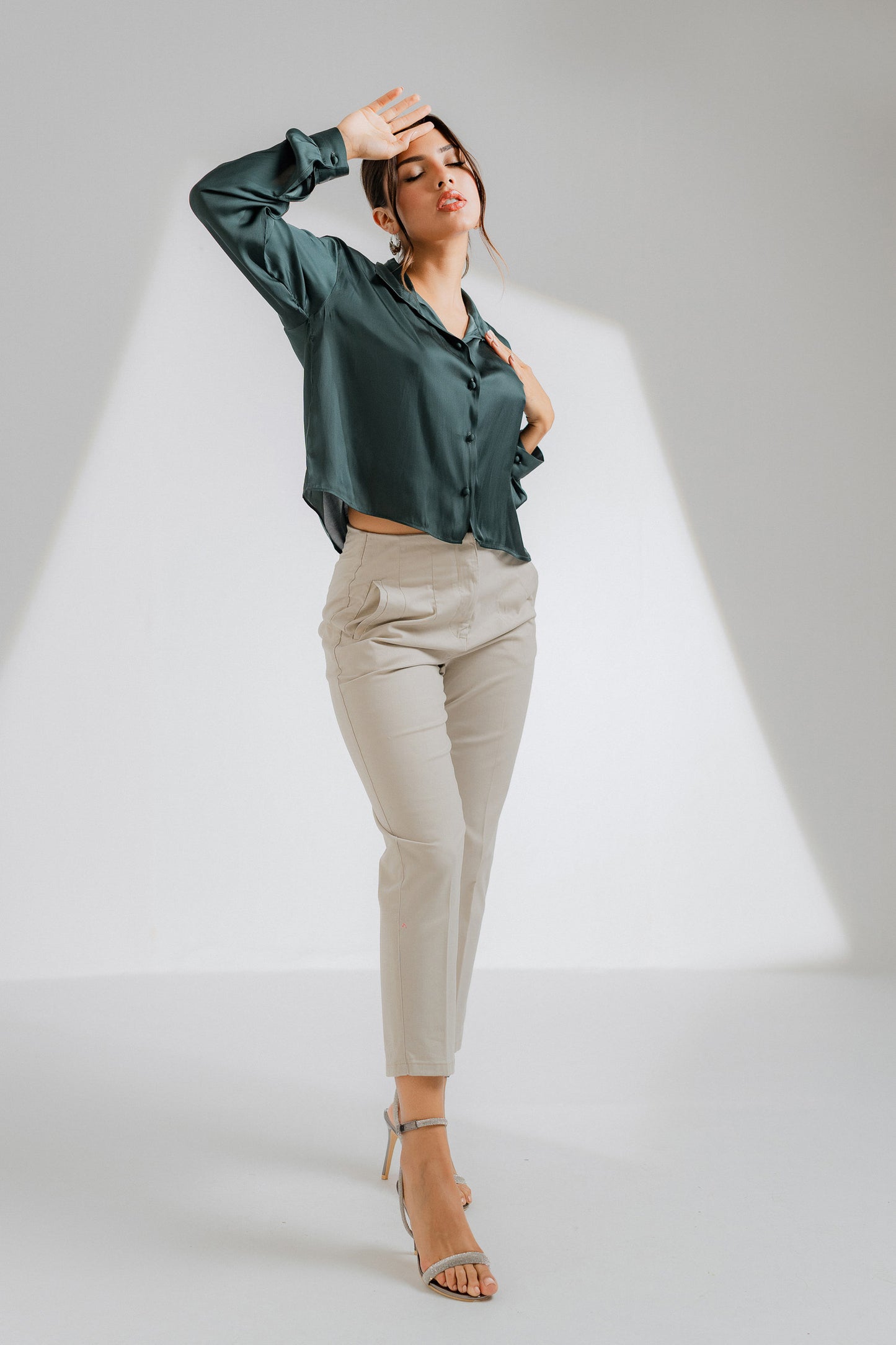 Cropped Green Silk Shirt - Hustle N Holla