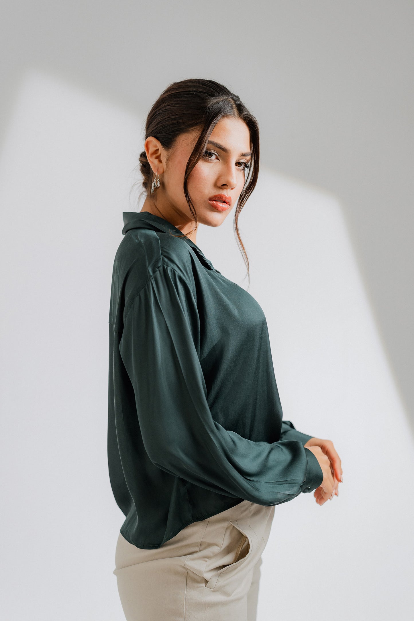Cropped Green Silk Shirt - Hustle N Holla