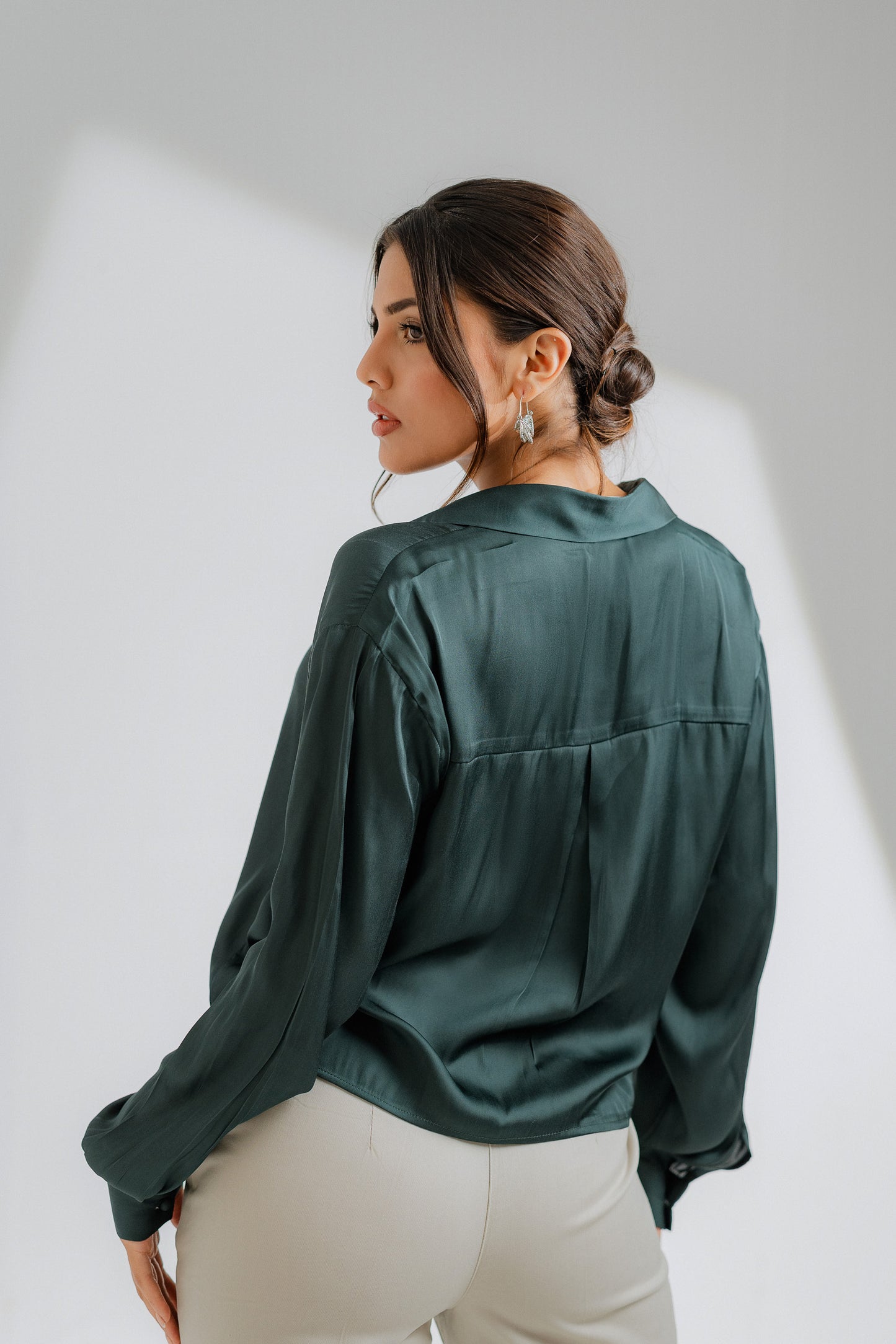 Cropped Green Silk Shirt - Hustle N Holla