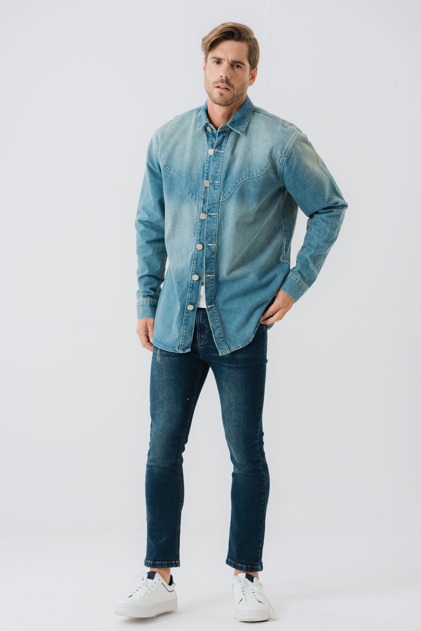 Vintage Wash Denim Shirt - Hustle N Holla