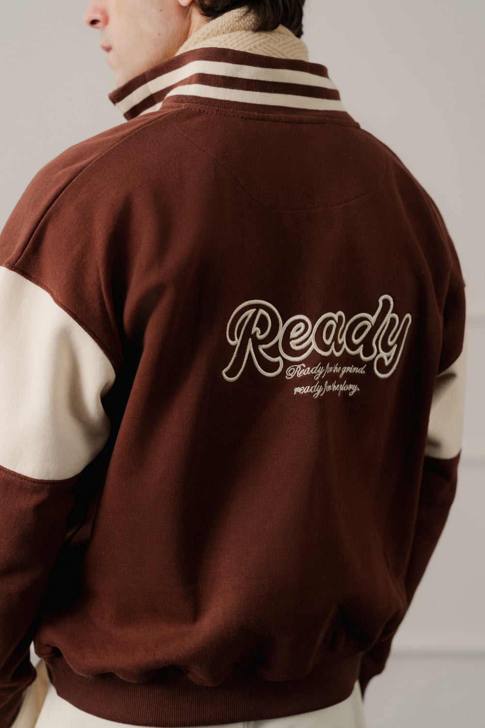 Brown Relaxed Fit Varsity Quarter Neck Zipper Sweatshirt - Hustle N Holla