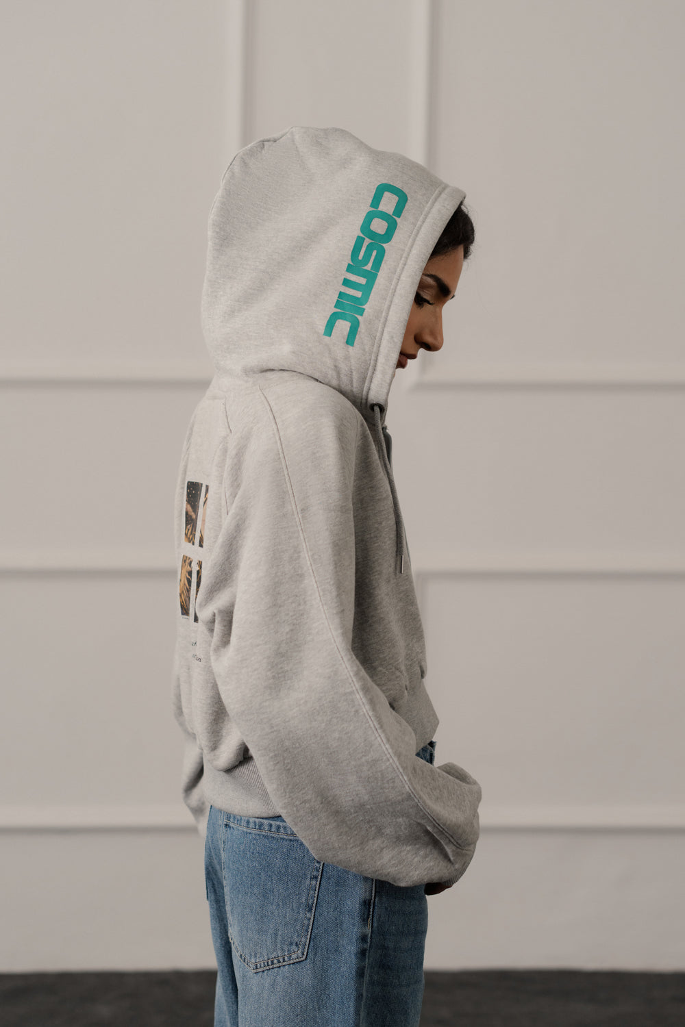 Grey Oversized Crop Graphic Zipper Hoodie - Hustle N Holla