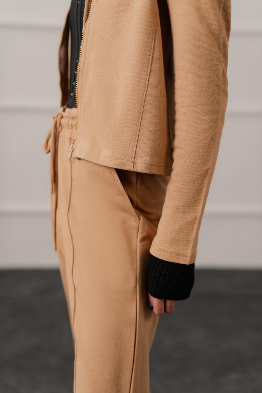 Beige Slim Fit Zipper Hoodie