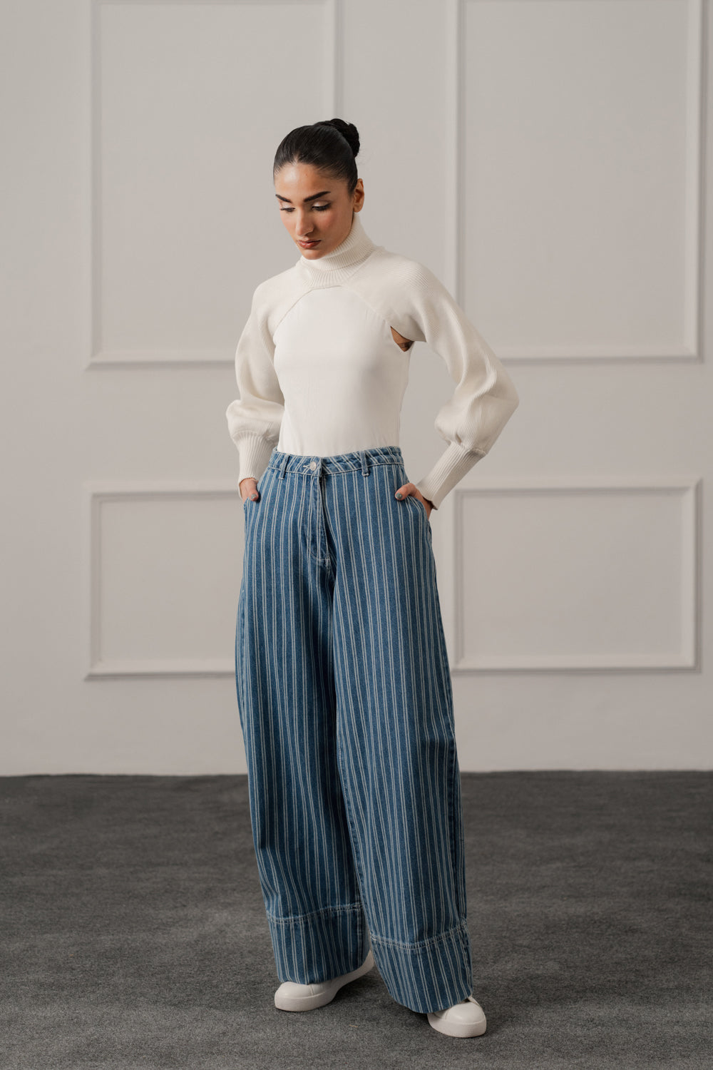 Blue Striped Wide Leg Jeans - Hustle N Holla