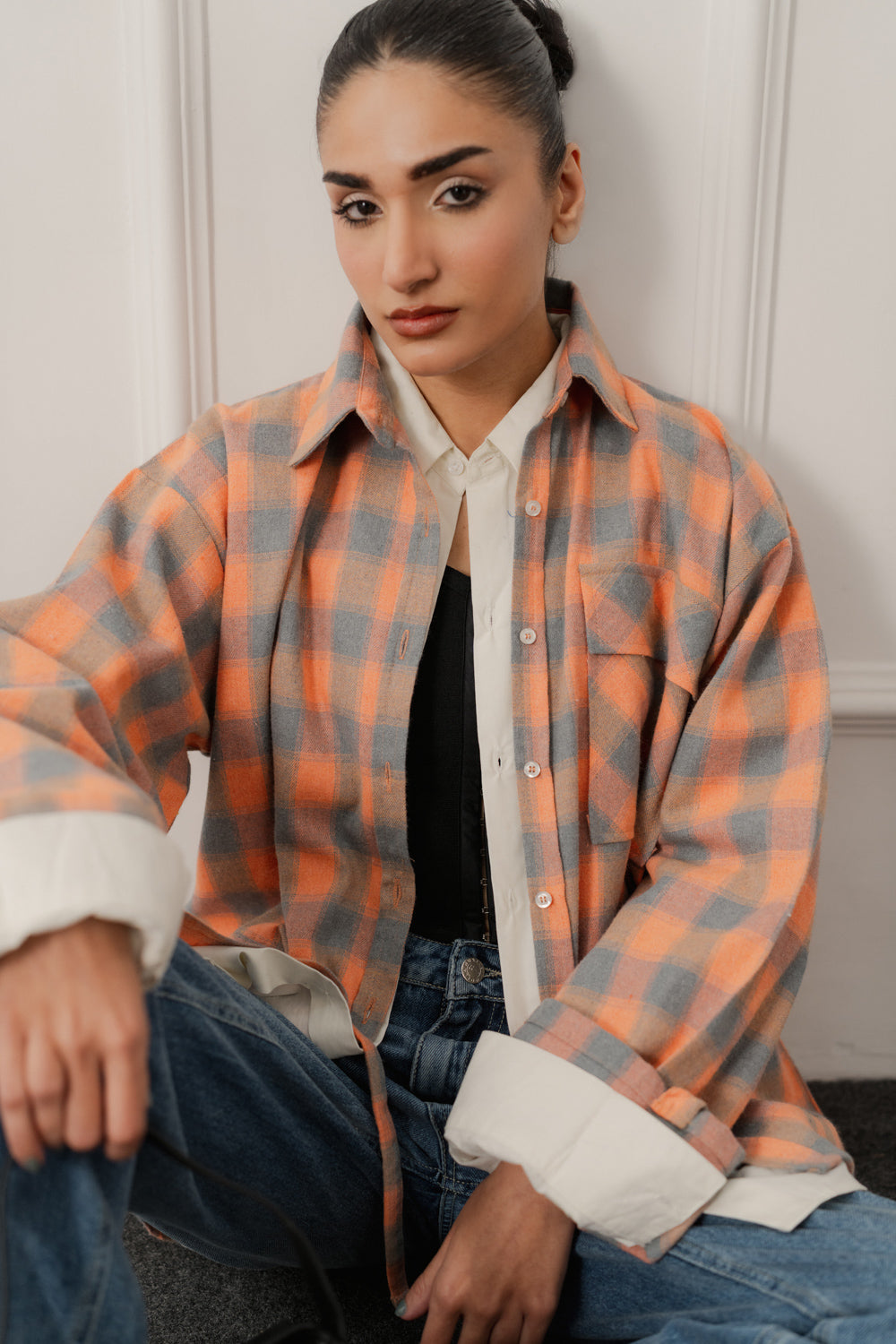 Peach Relaxed Fit Flannel Long Shirt - Hustle N Holla