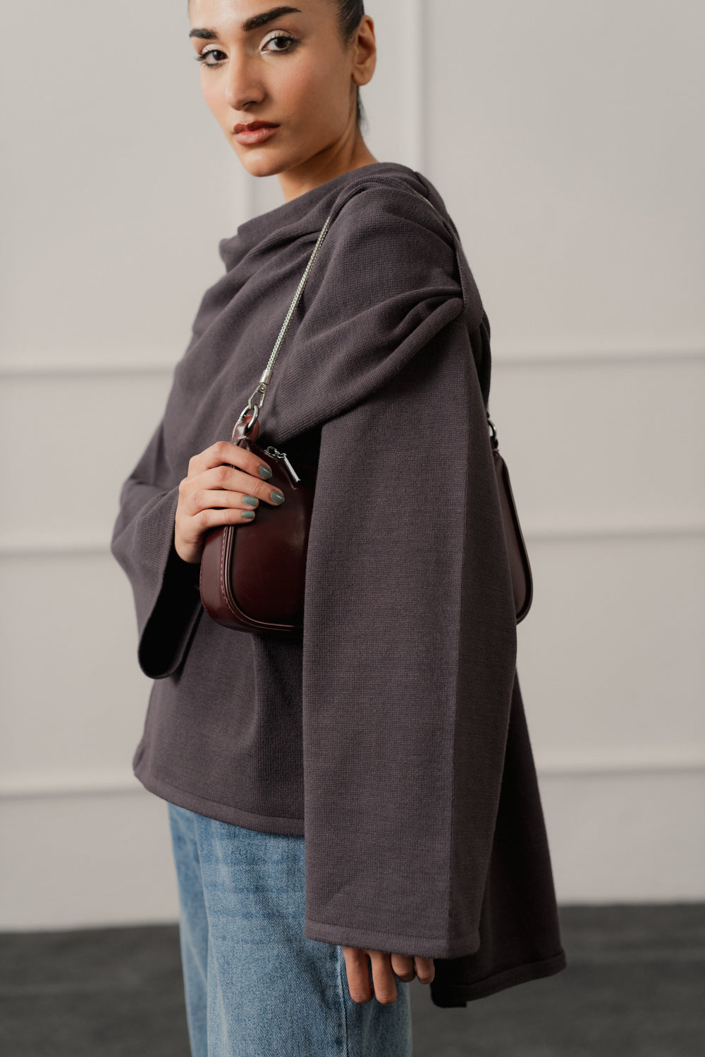 Charcoal Oversized Cardigan with Scarf - Hustle N Holla