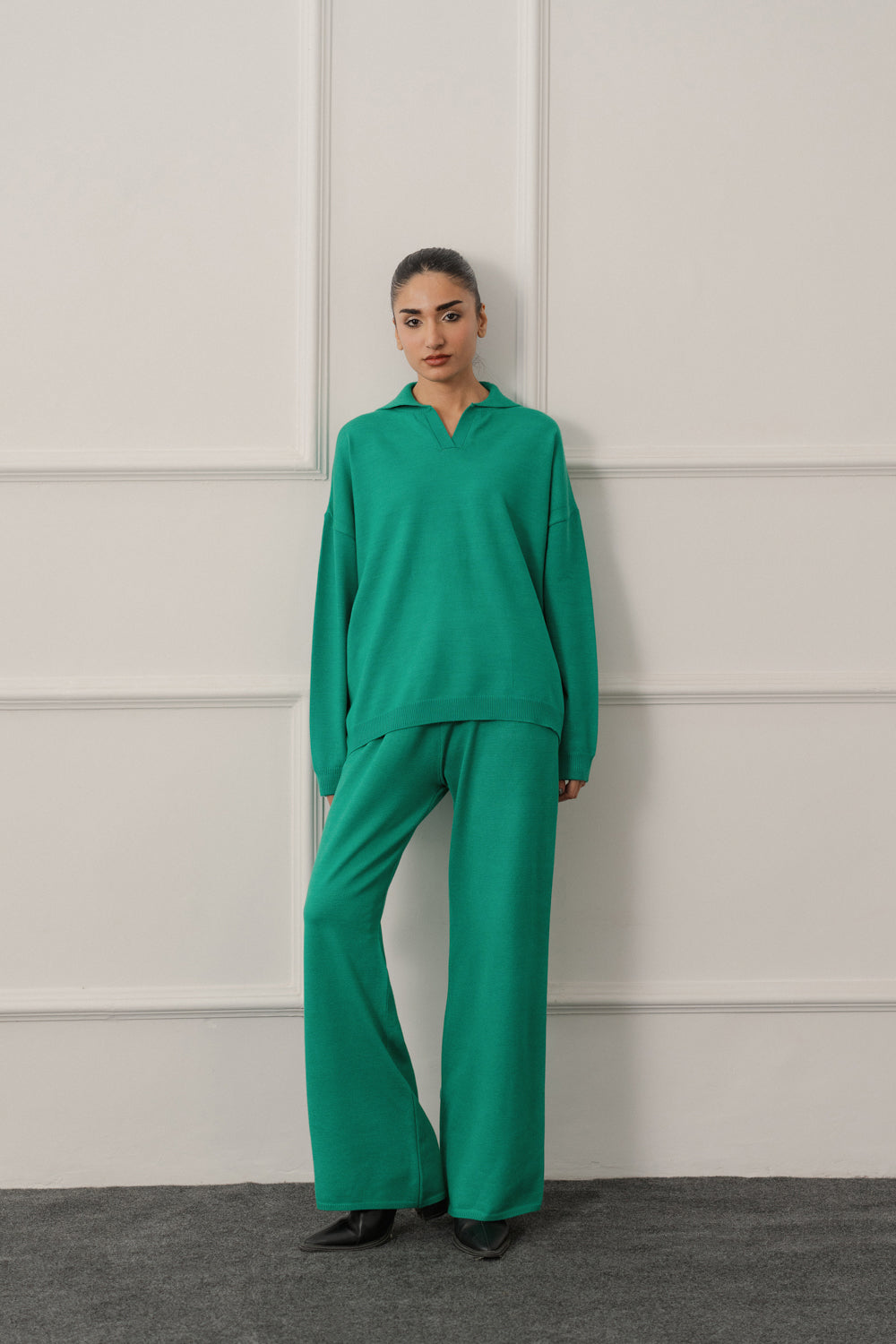 Emerald Green Wide leg Knitted Trousers - Hustle N Holla