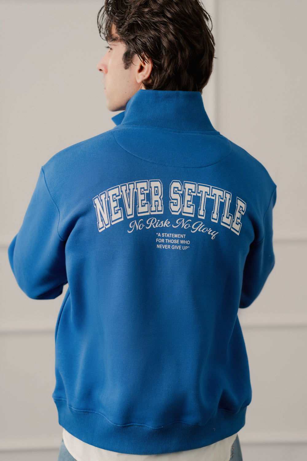Royal Blue Relaxed Fit Mock Neck ZIpper Sweatshirt - Hustle N Holla