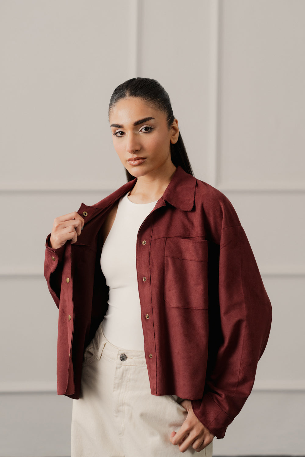 Burgundy Relaxed Fit Suede Shacket - Hustle N Holla