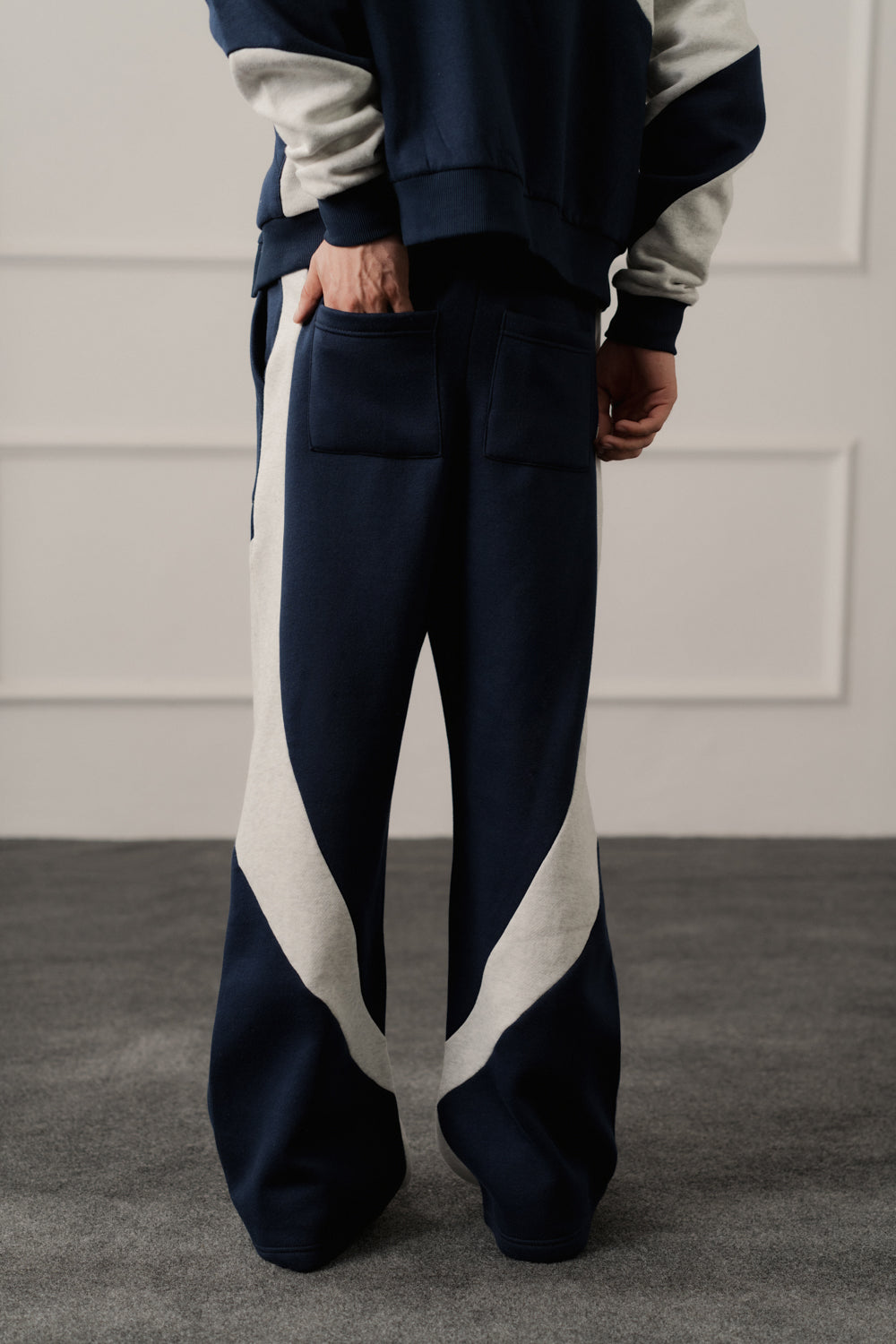Navy Straight Fit Panelled Trousers - Hustle N Holla