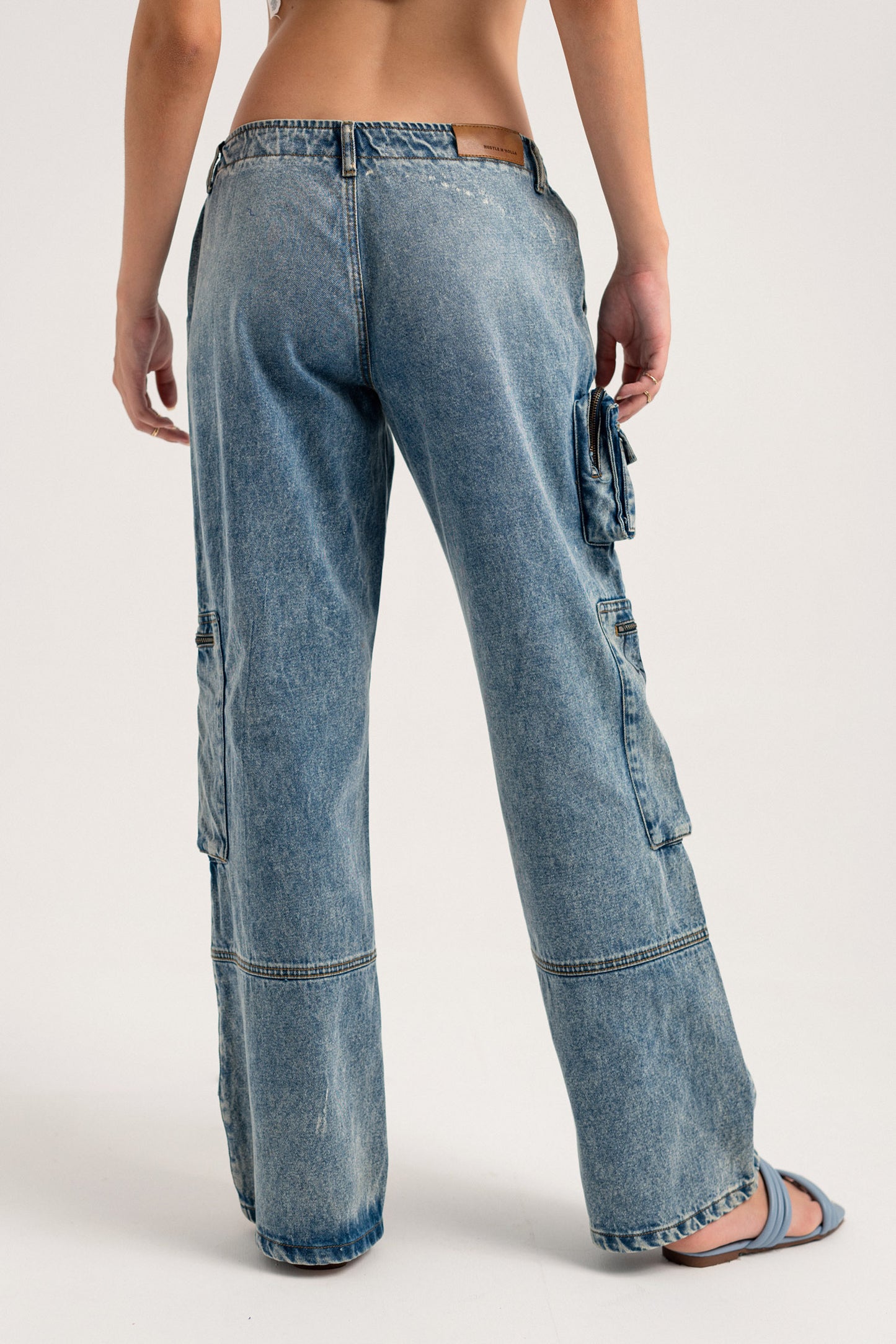 Acid Blue Low Rise Cargo Jeans - Hustle N Holla
