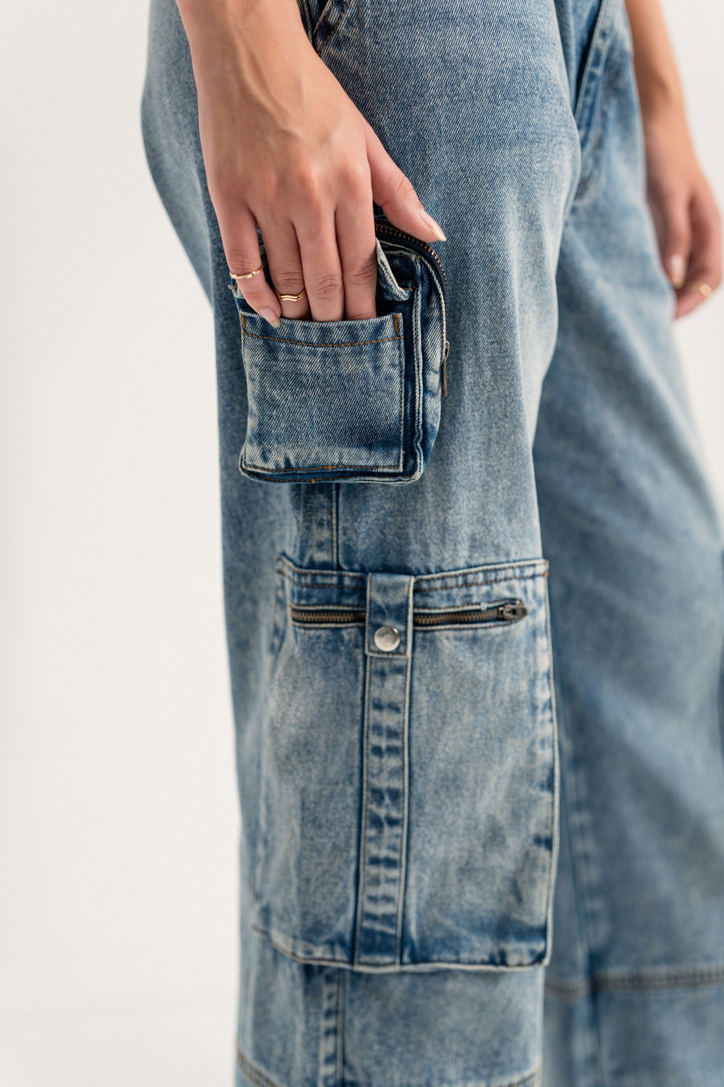 Acid Blue Low Rise Cargo Jeans - Hustle N Holla