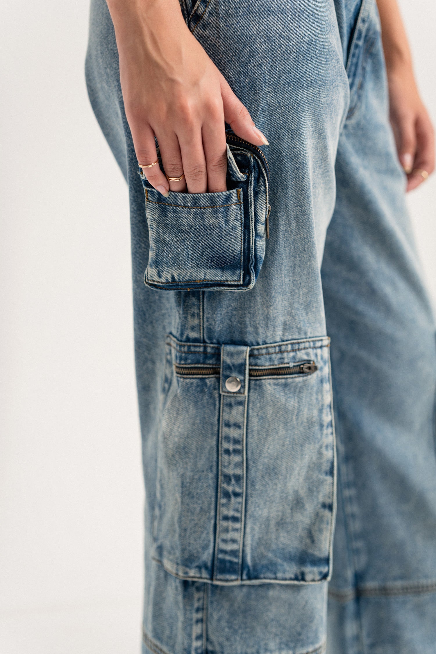 Acid Blue Low Rise Cargo Jeans - Hustle N Holla
