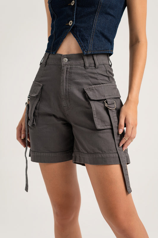 Charcoal Grey Mini Denim Shorts - Hustle N Holla
