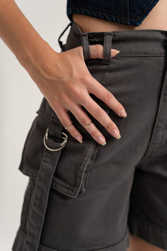 Charcoal Grey Mini Denim Shorts - Hustle N Holla