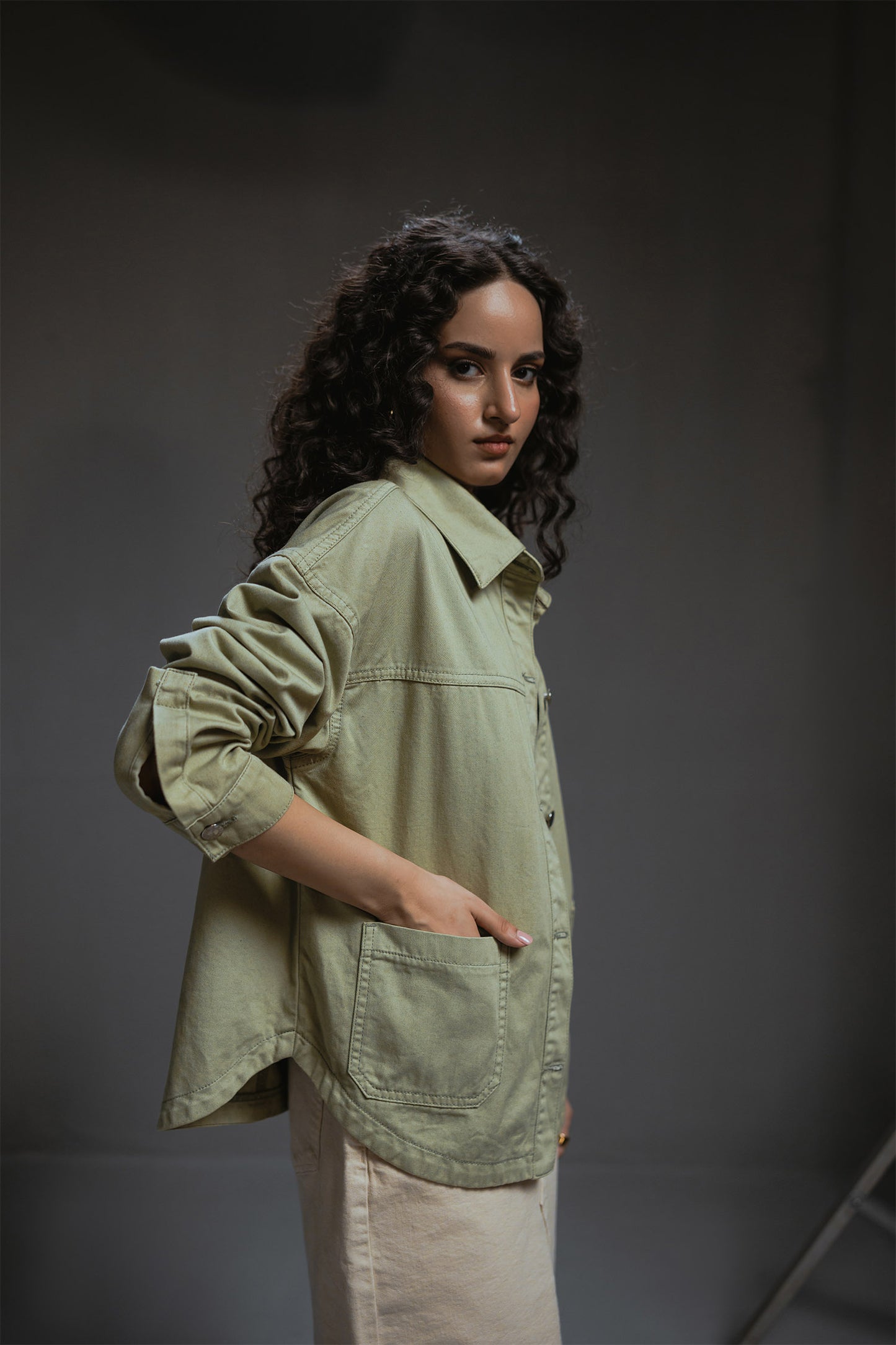Khaki Green Denim Shacket