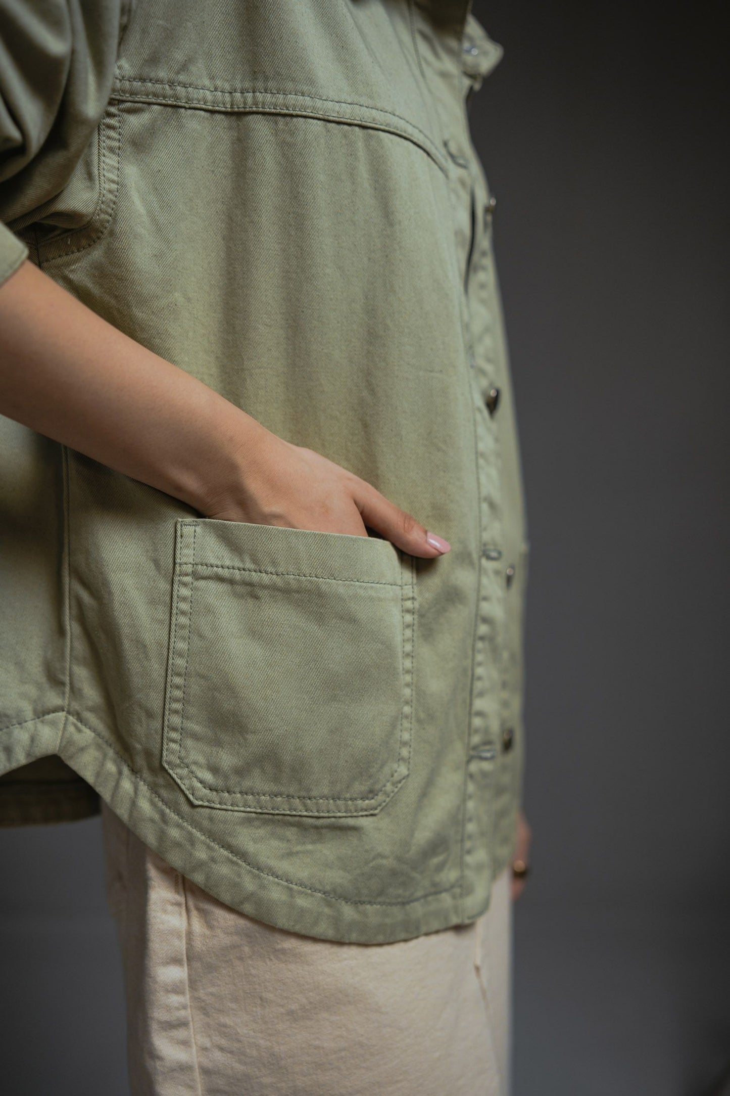 Khaki Green Denim Shacket