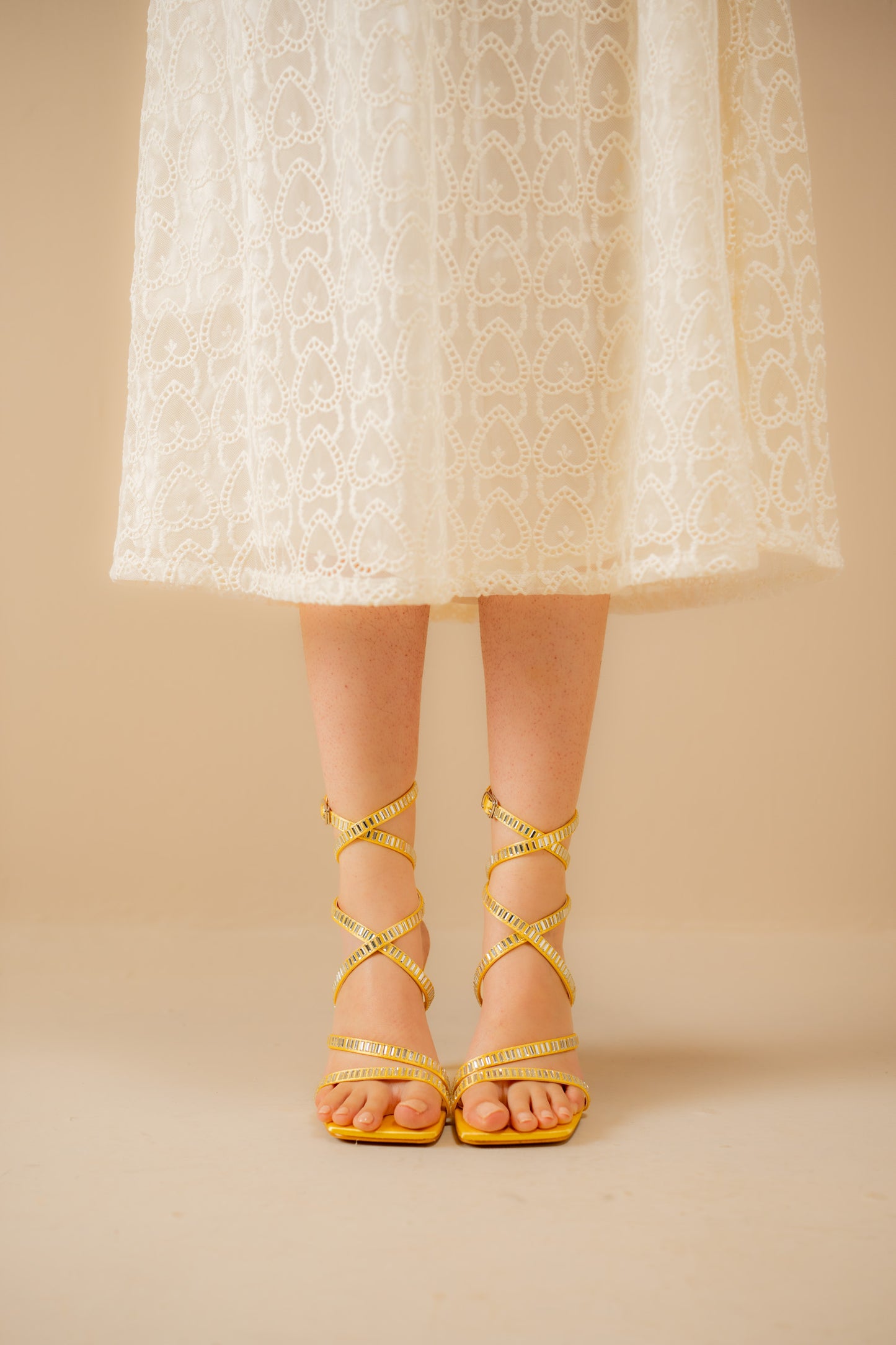 Lemon Embellished Strappy Heels