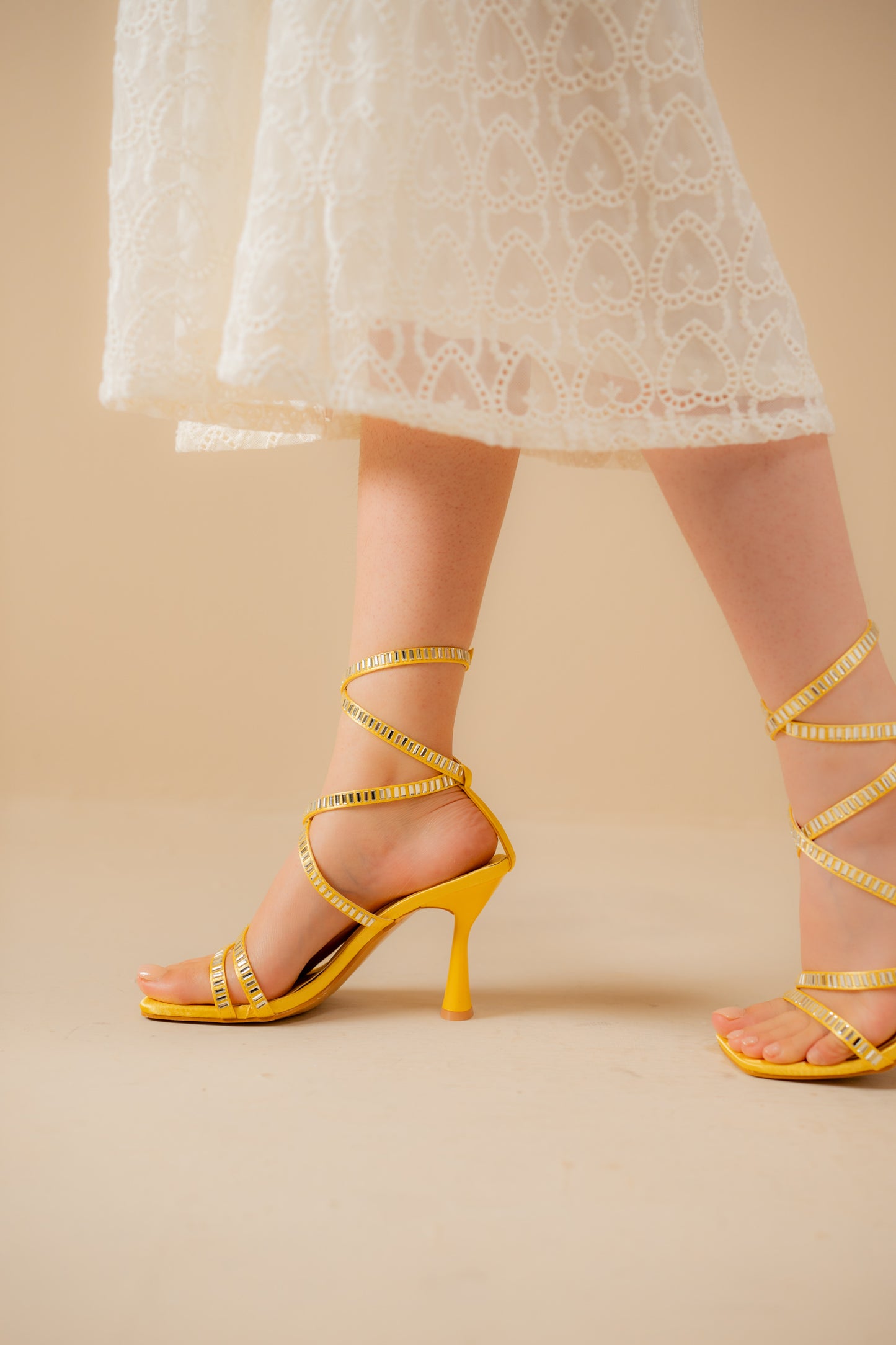 Lemon Embellished Strappy Heels