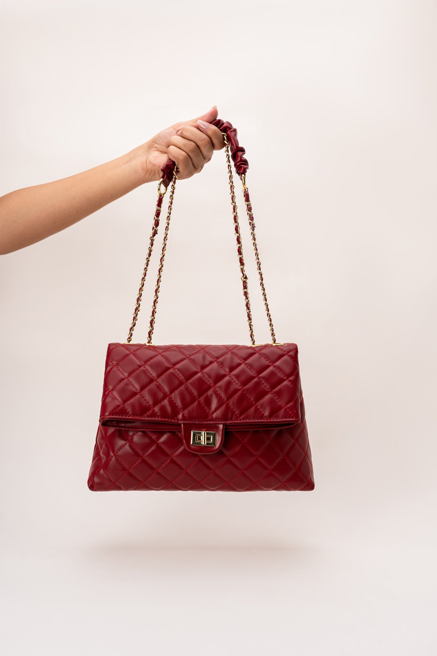 Maroon Quilted Chain Bag - Hustle N Holla