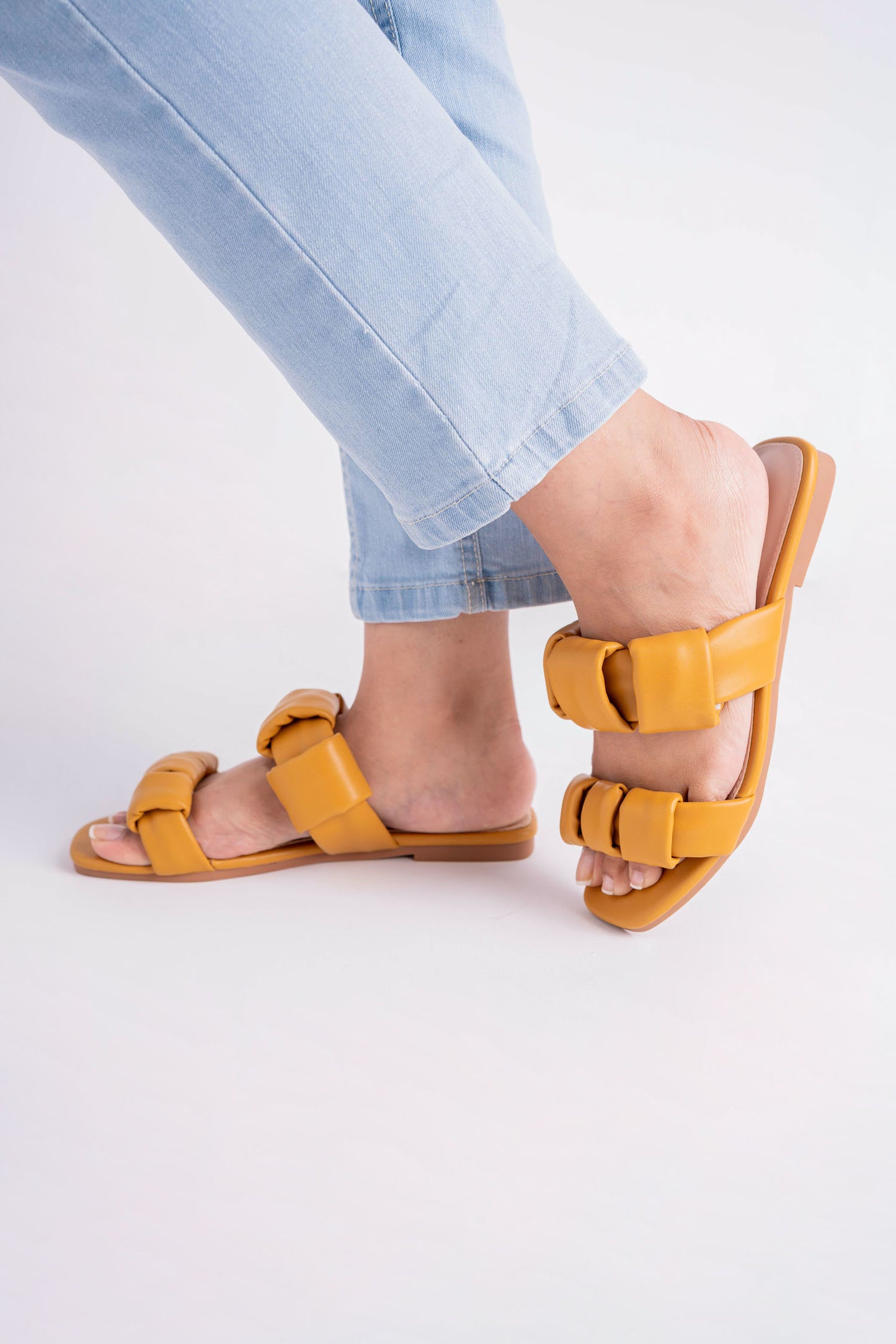 Mustard Chunky Strap Flats