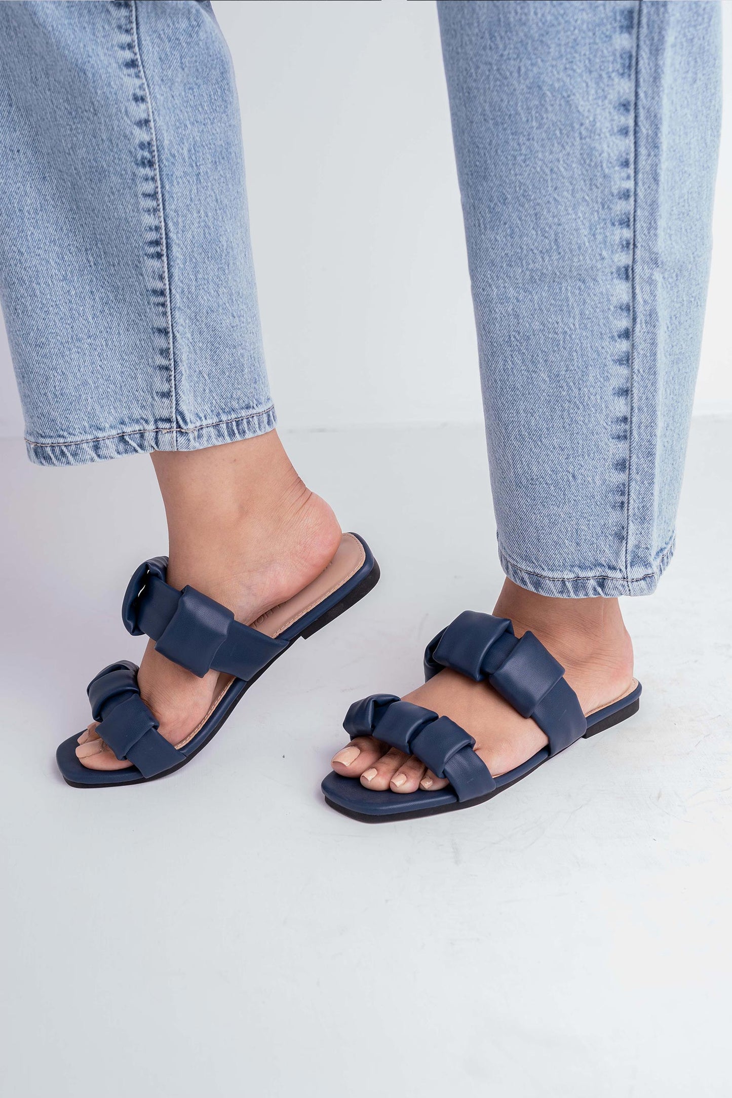 Navy Chunky Strap Flats