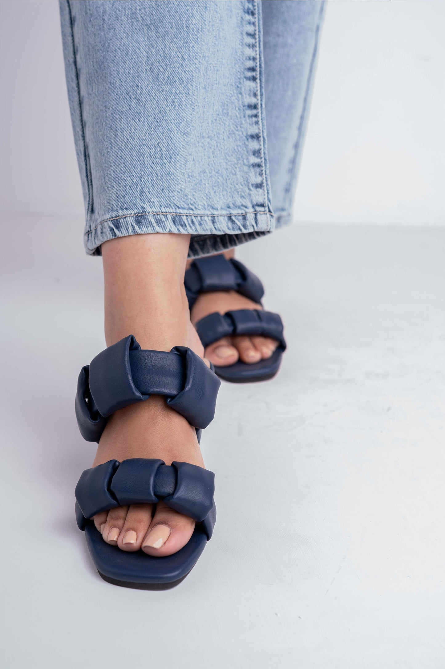 Navy Chunky Strap Flats