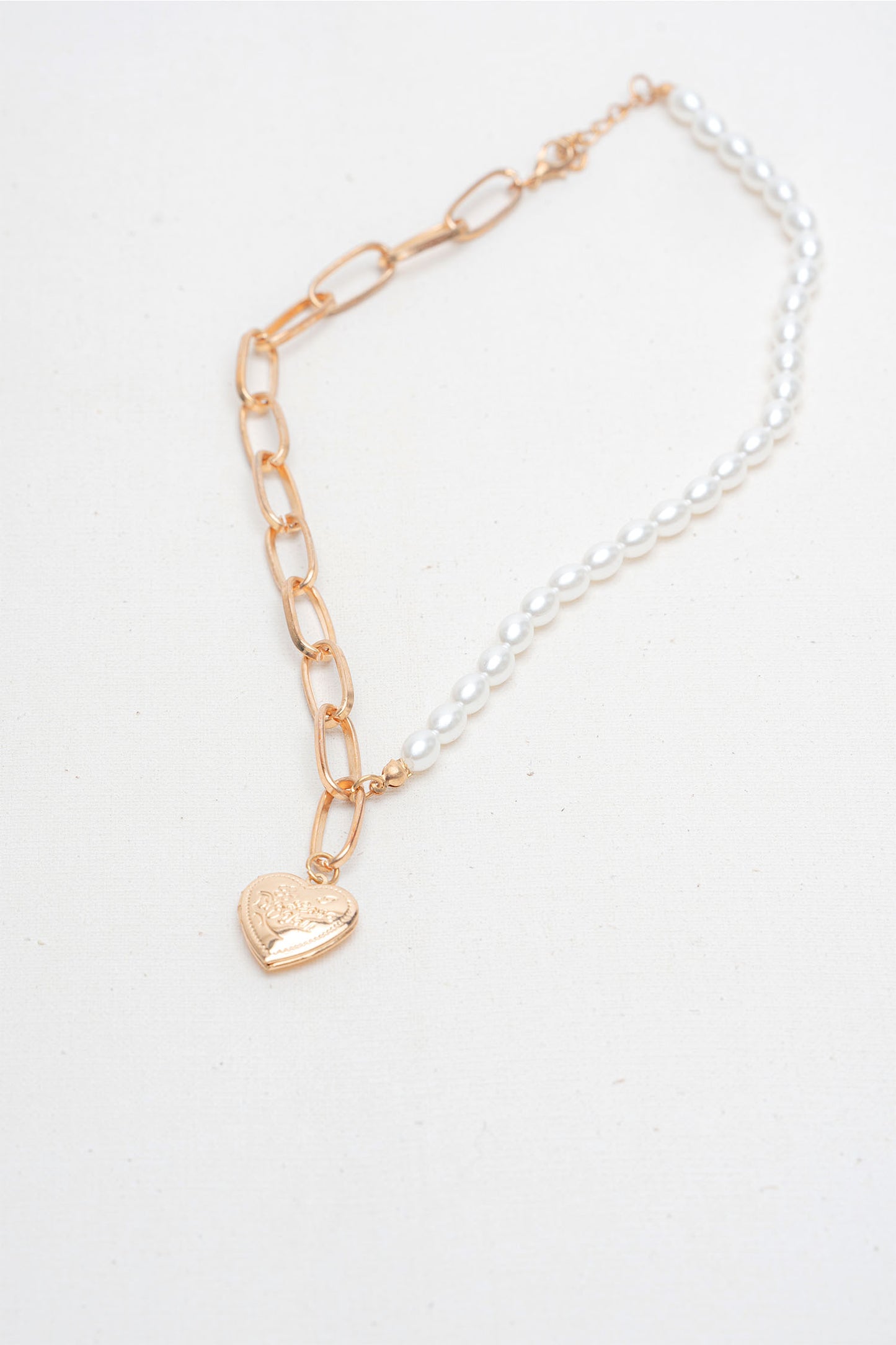 Pearl n Chain with hanging heart Necklace