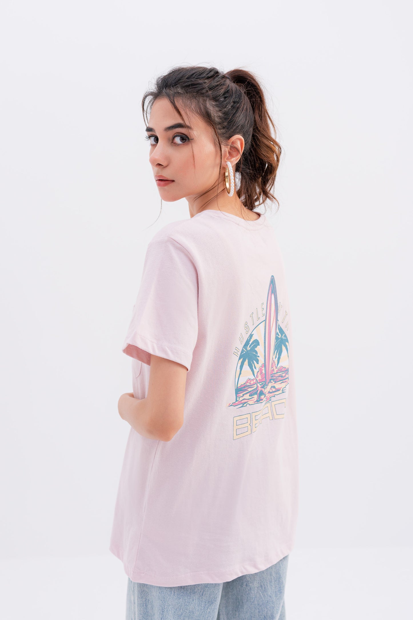 Pink Beach Graphic T-shirt