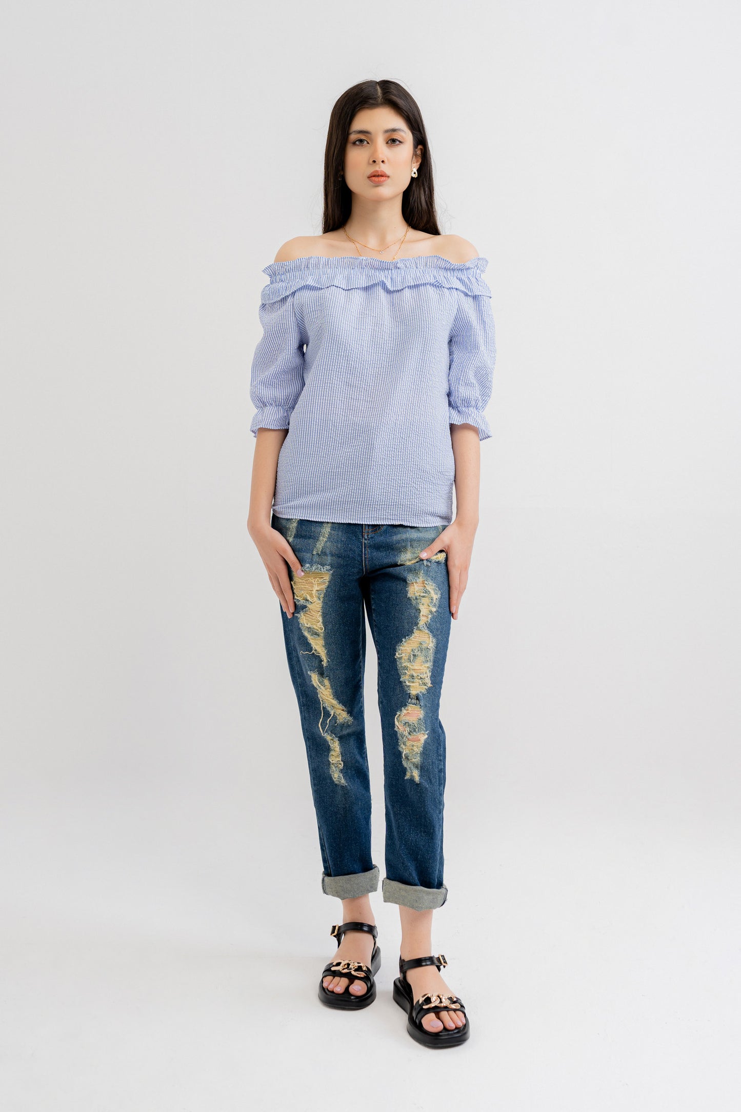 Printed off-shoulder top