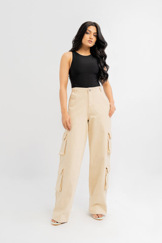 Stone Cargo Pocketed Jeans - Hustle N Holla