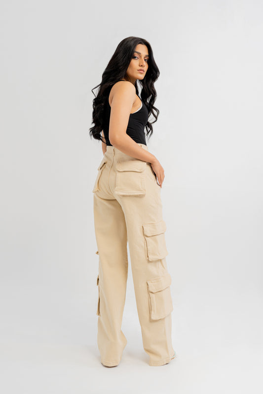 Stone Cargo Pocketed Jeans - Hustle N Holla