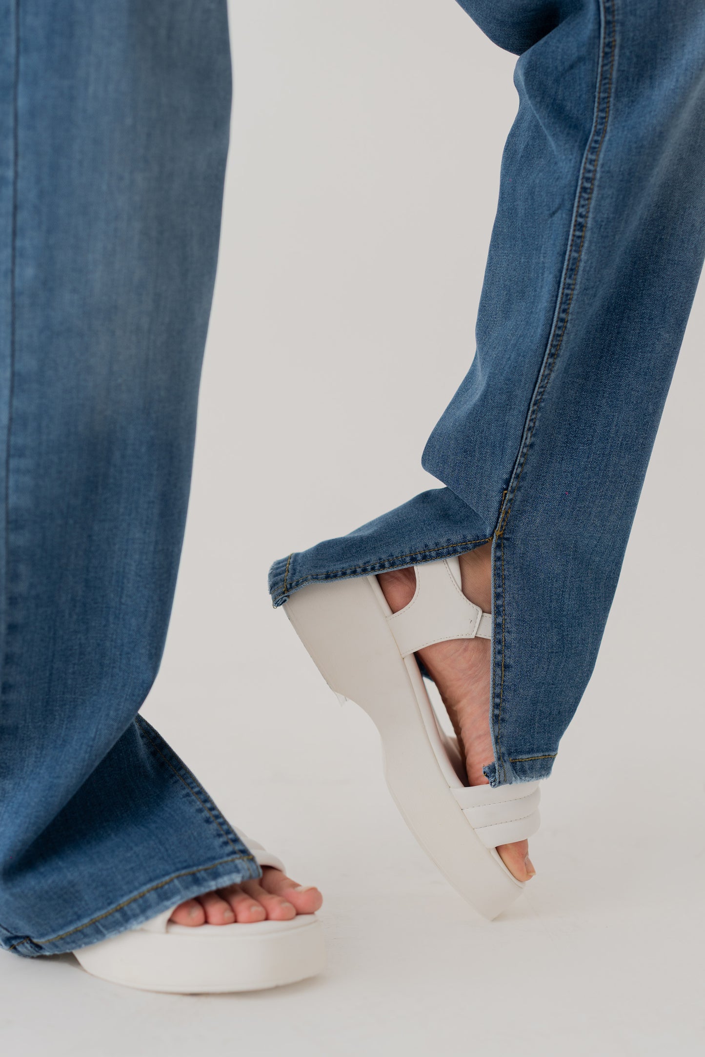 Mid Wash Straight Jeans With Side Vents - Hustle N Holla