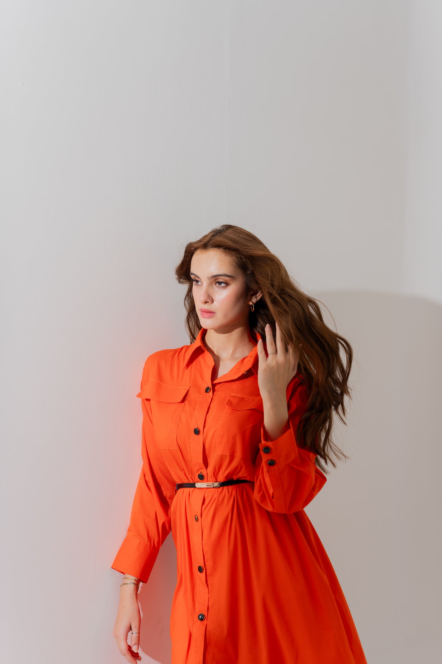 Button Down Orange Midi Dress - Hustle N Holla