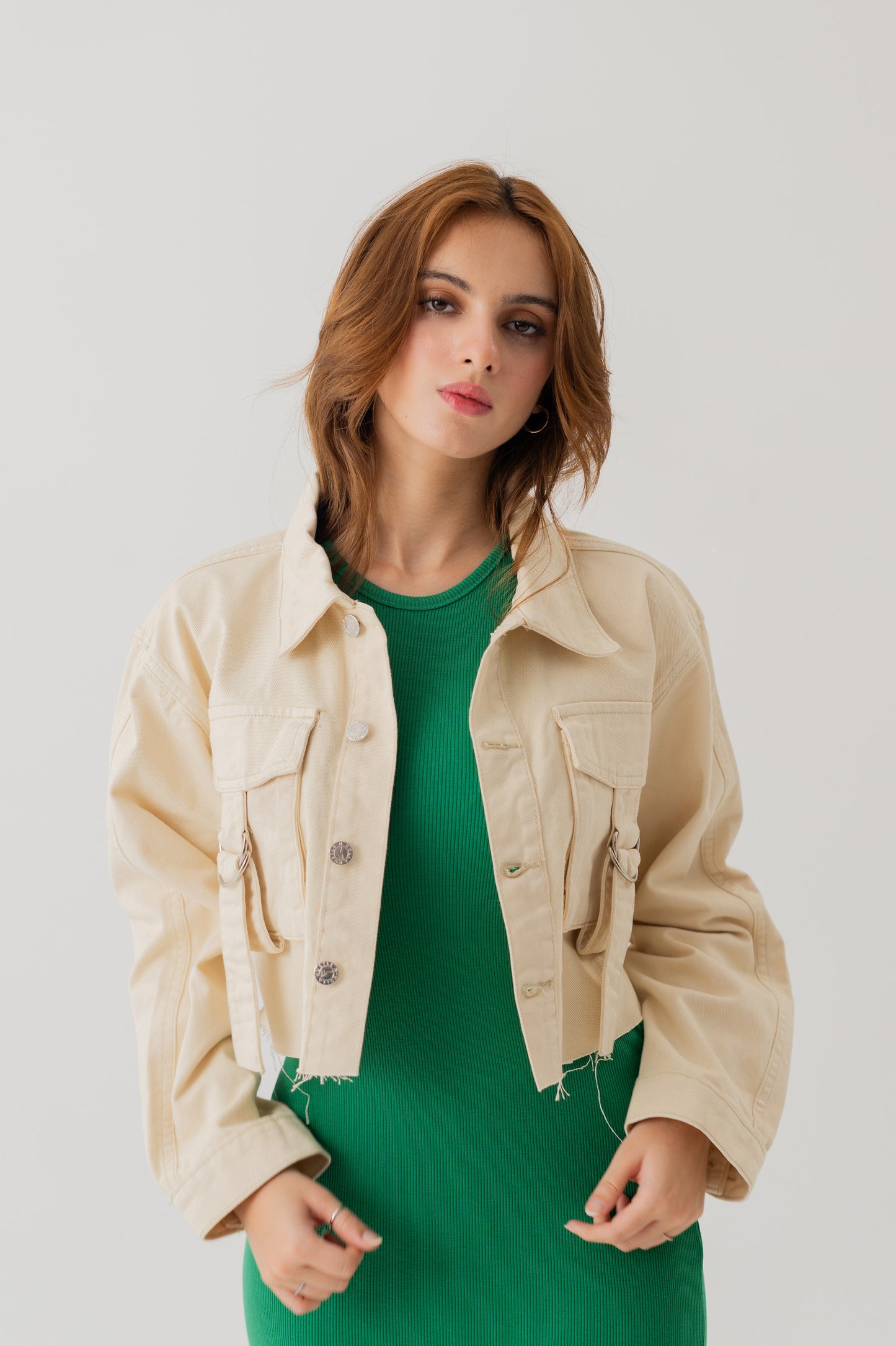 Beige Twill Cropped Jacket - Hustle N Holla
