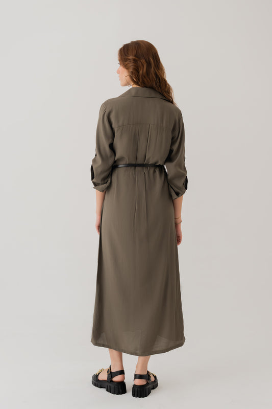 Dark Olive Button Down Maxi Dress - Hustle N Holla
