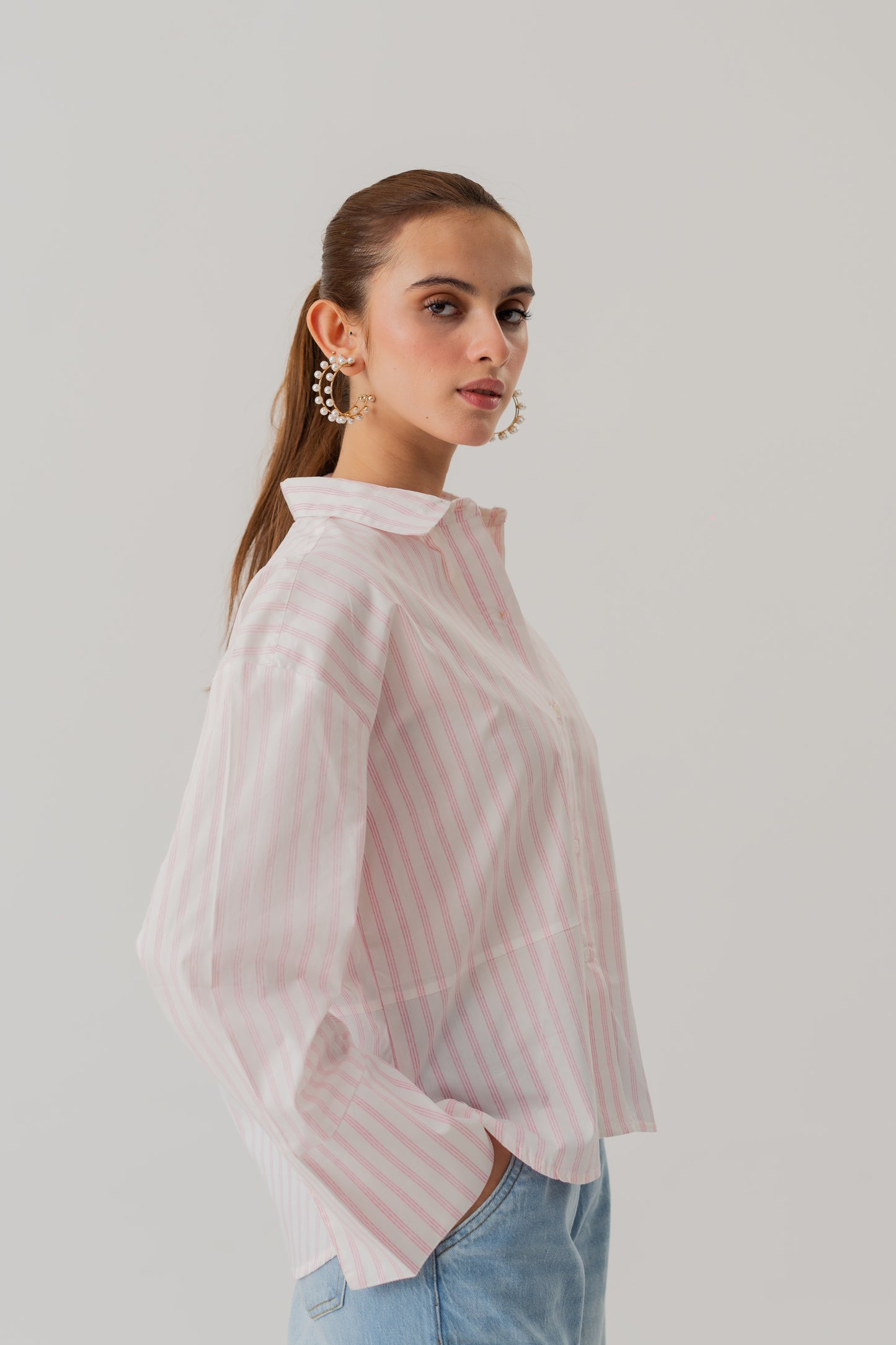 Striped Poplin Loose Fit Button Down Shirt - Hustle N Holla