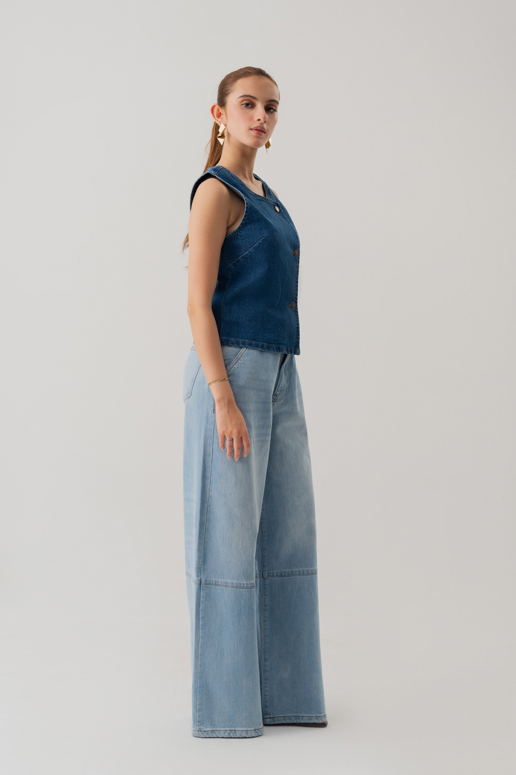 Mid Wash Slim Fit Crop Denim Vest - Hustle N Holla