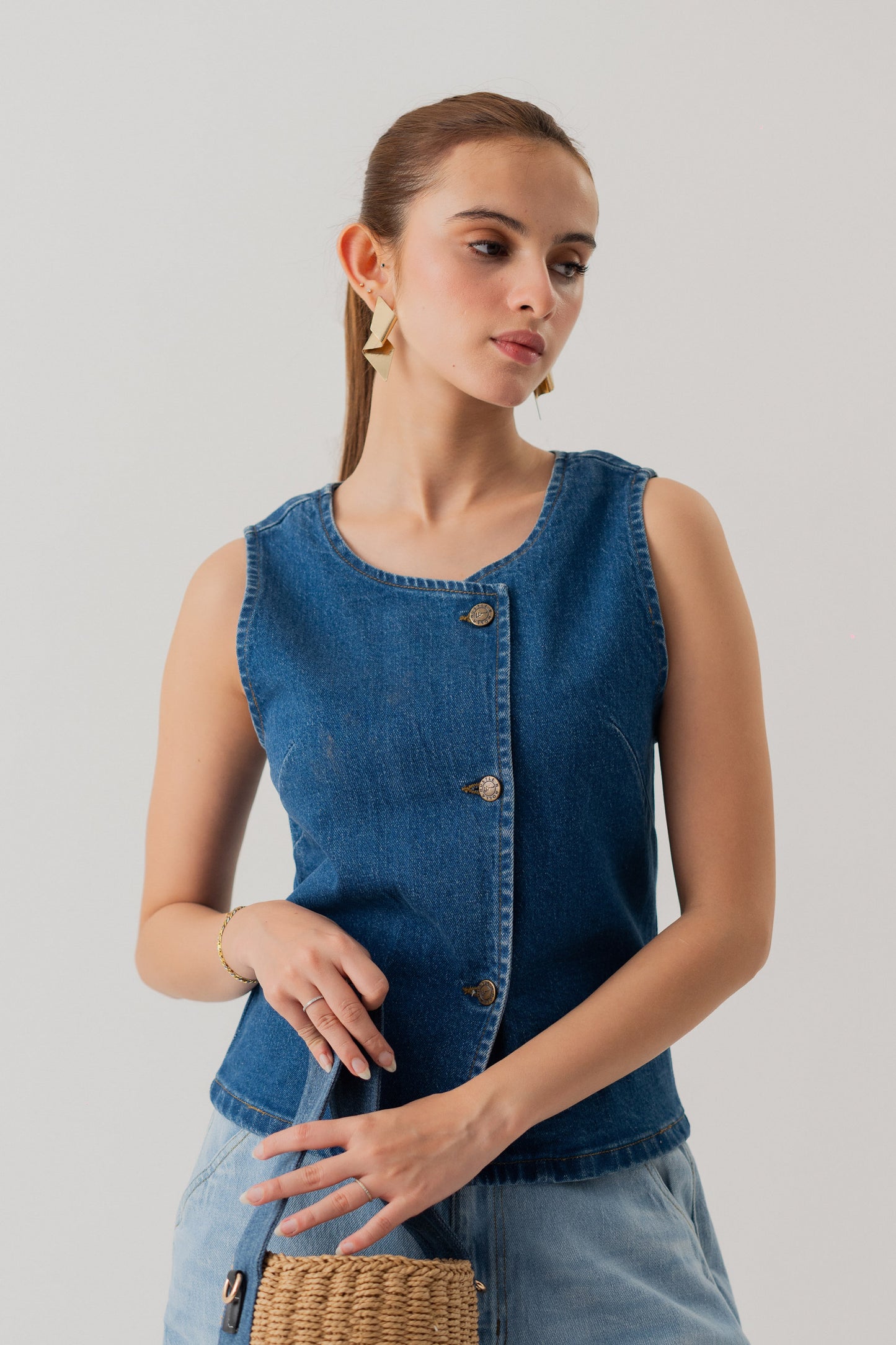 Mid Wash Slim Fit Crop Denim Vest - Hustle N Holla