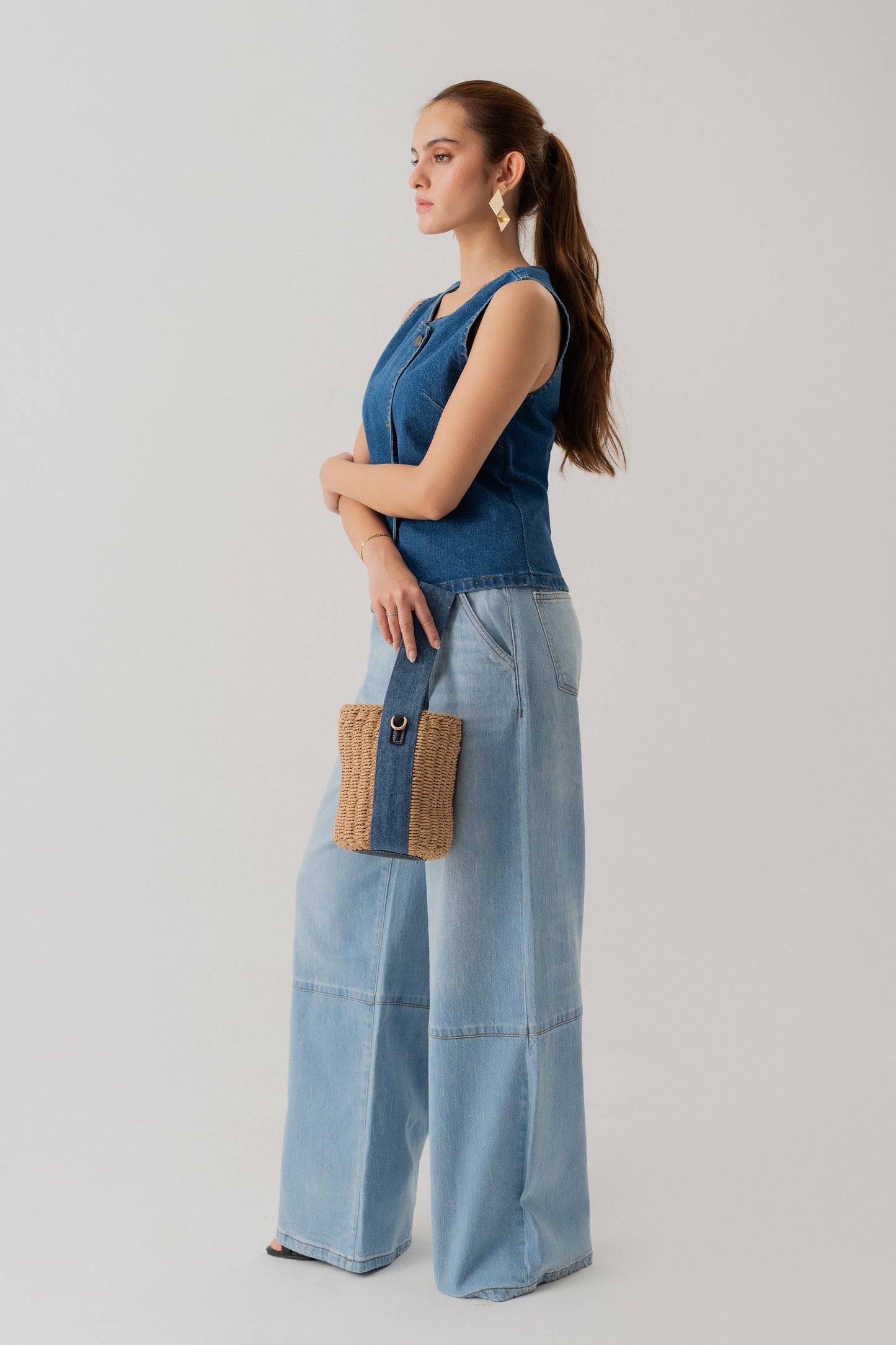 Mid Wash Slim Fit Crop Denim Vest - Hustle N Holla