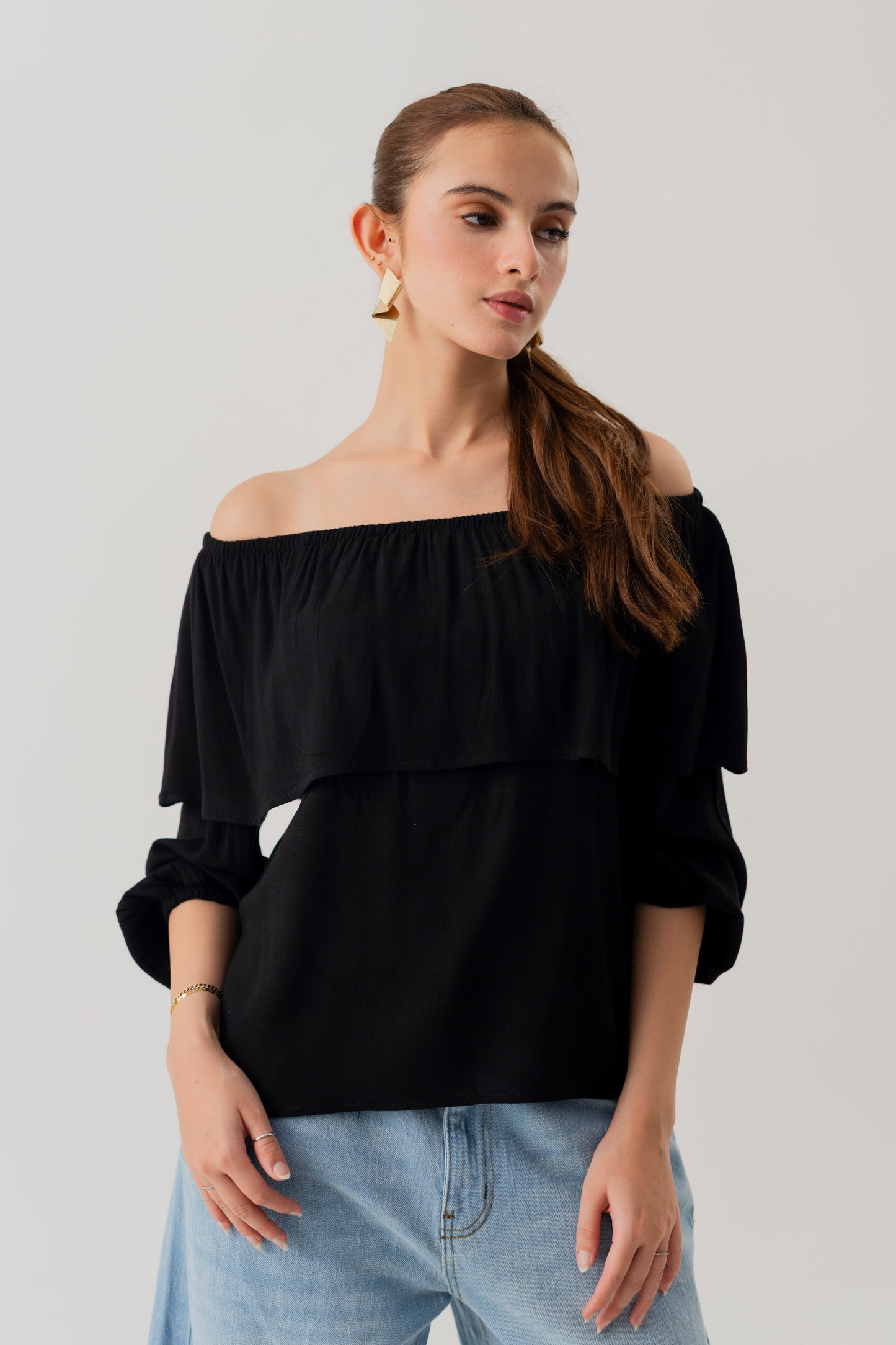 Black Off Shoulder Linen Blouse - Hustle N Holla