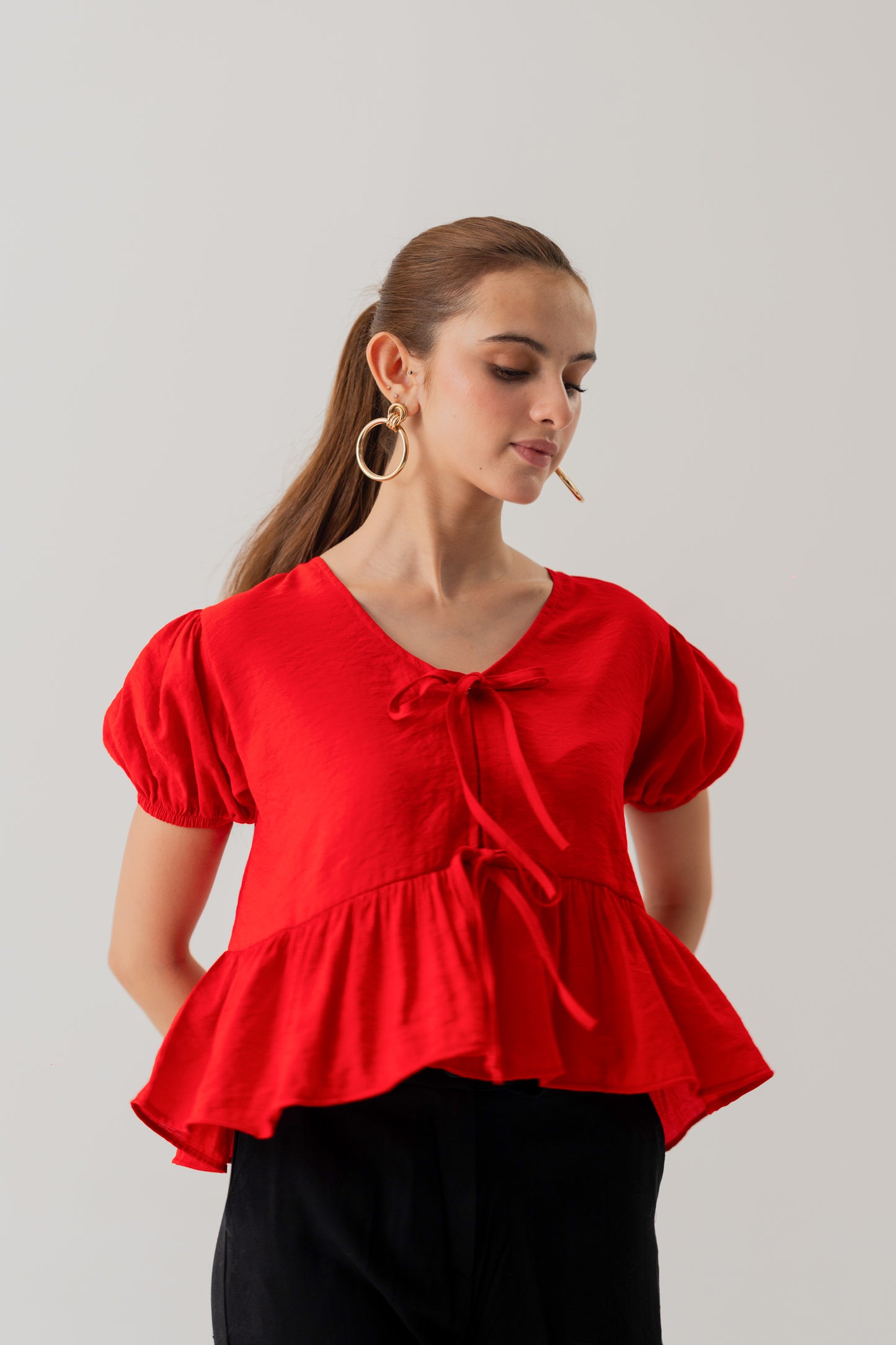 Red Crop top with Bow Tie Detail - Hustle N Holla