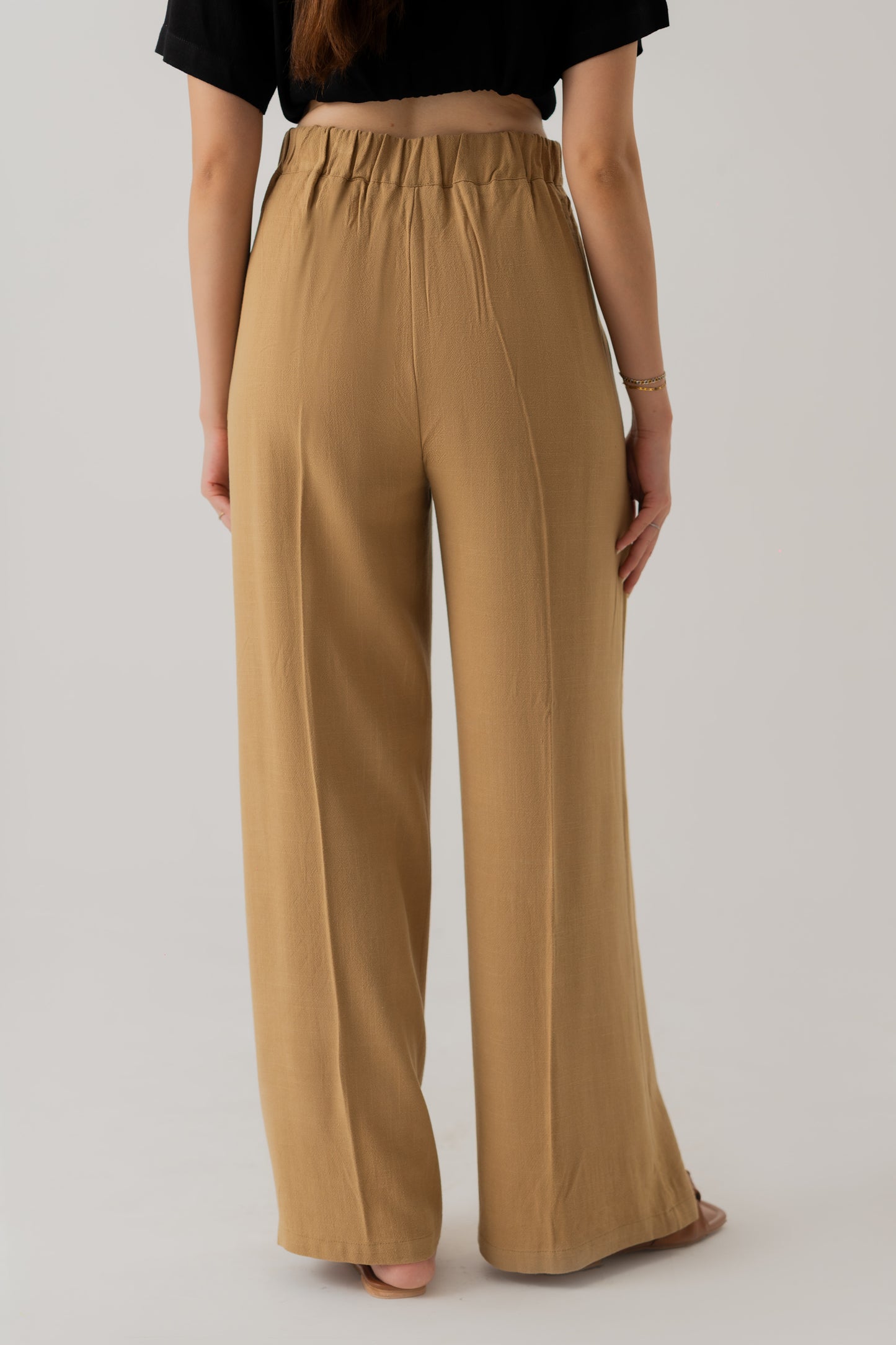 Taupe Linen Wide Leg Darted Trousers - Hustle N Holla