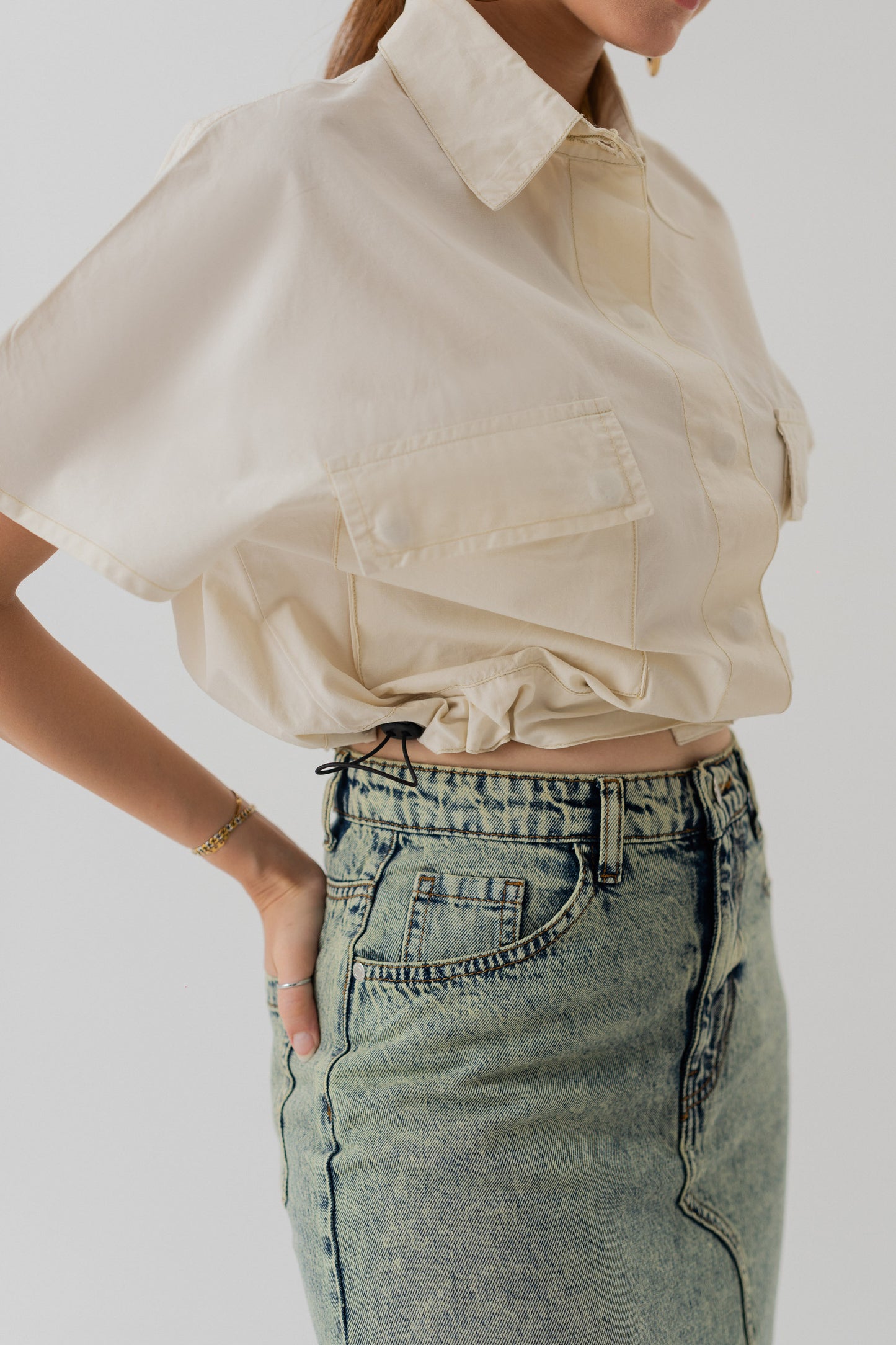 Acid Wash Denim Midi Skirt with Front Slit - Hustle N Holla