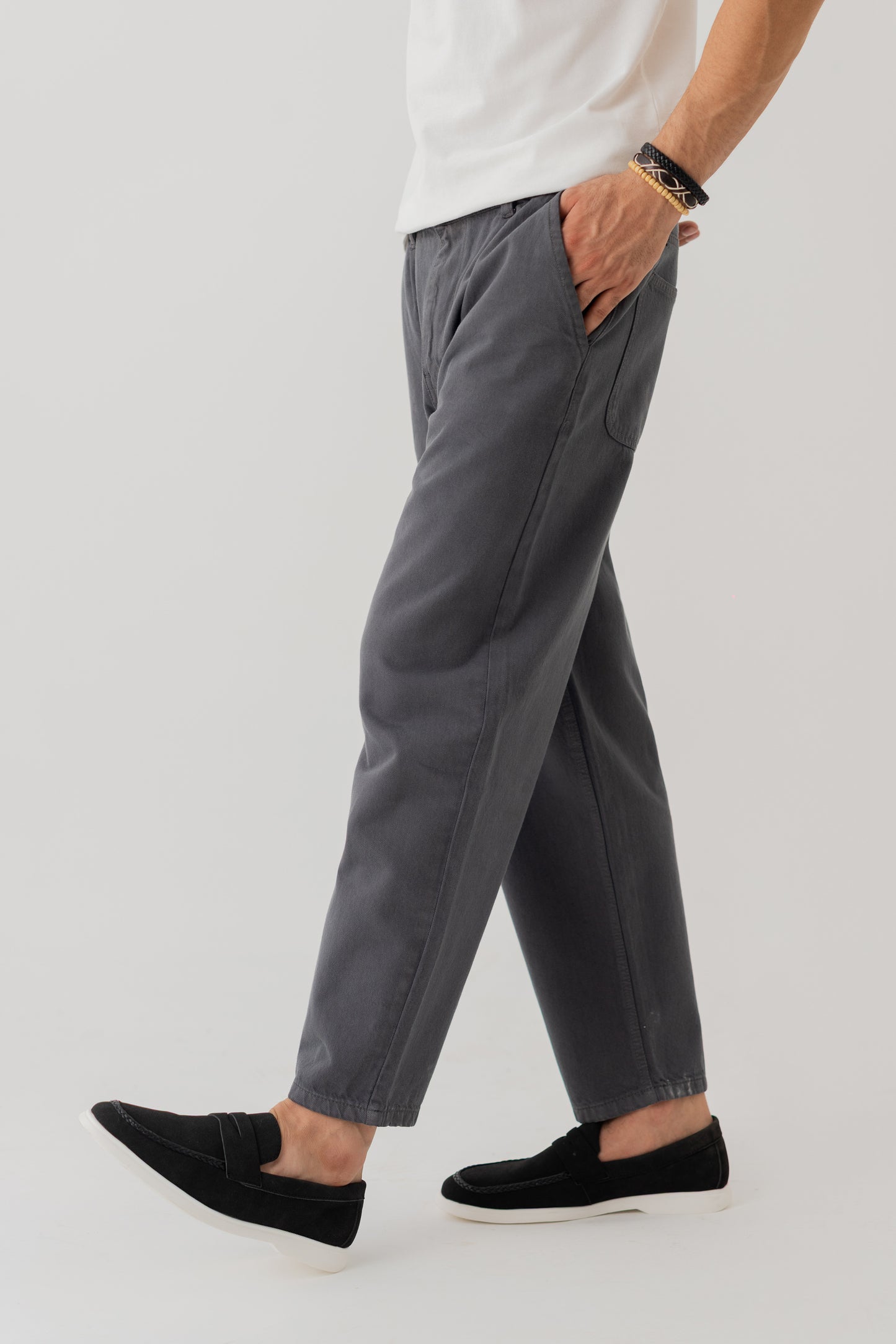 Dark Grey Loose Fit Cropped Twill Pants - Hustle N Holla