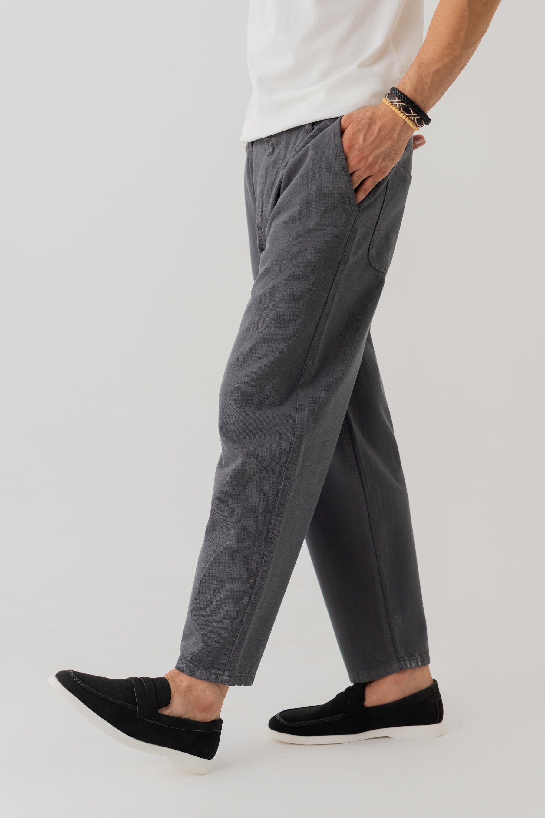Dark Grey Loose Fit Cropped Twill Pants - Hustle N Holla