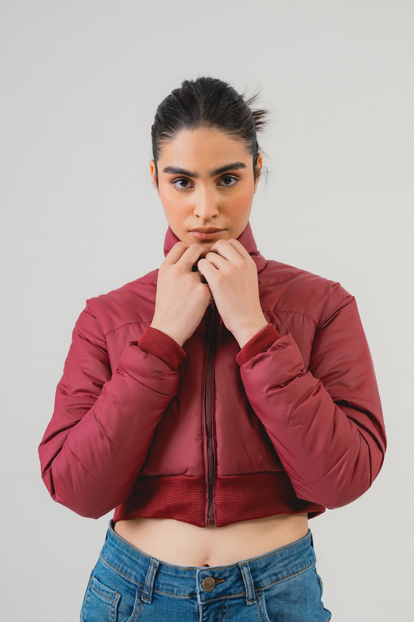 Maroon Crop Puffer Jacket