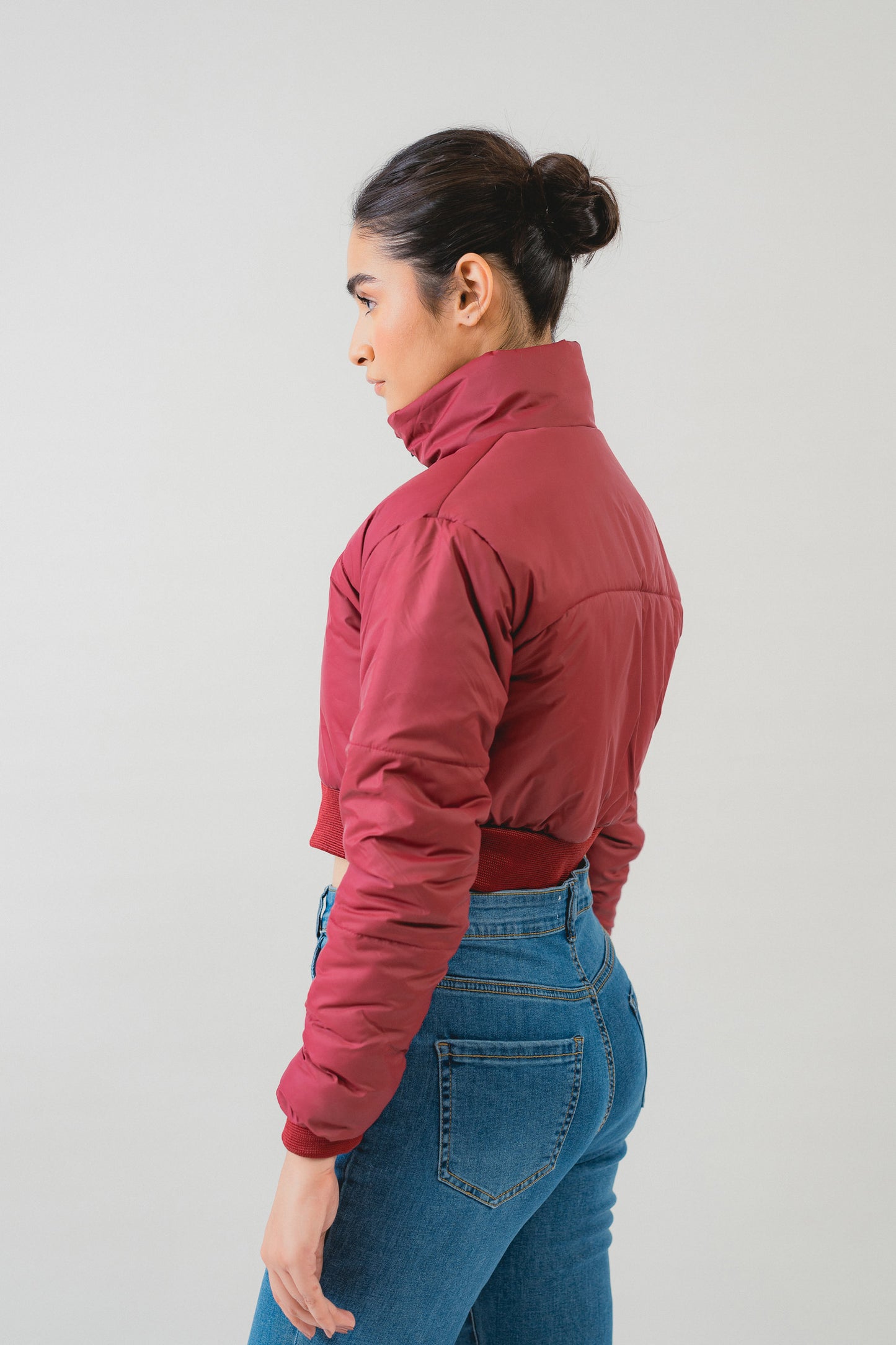 Maroon Crop Puffer Jacket