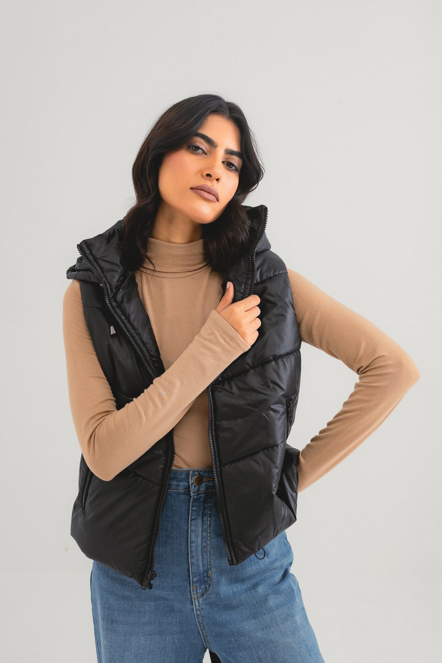 Black Sleeveless Puffer Jacket