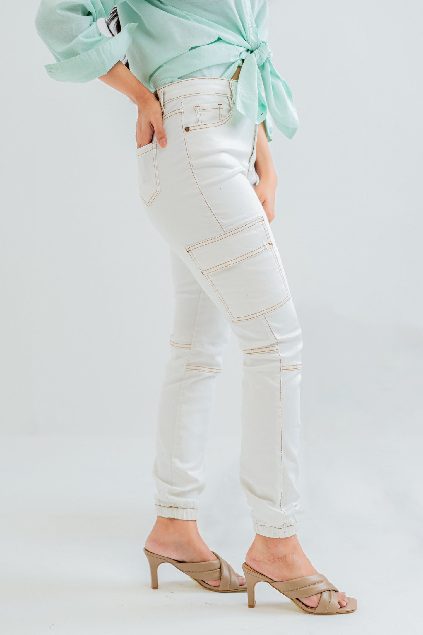 White Cargo Denim Jeans - Hustle N Holla